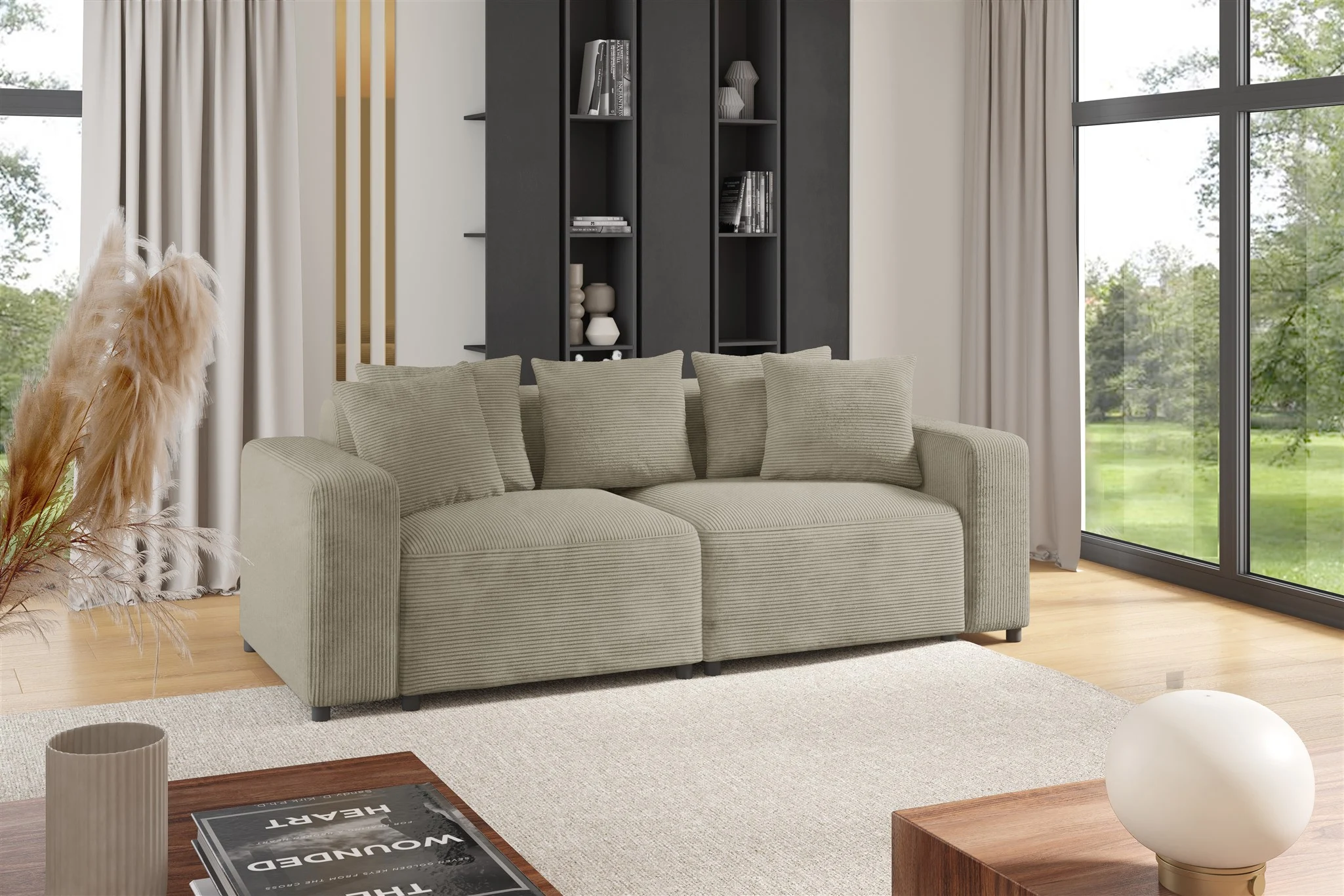 Sofa Designersofa MEGAN 2-Sitzer in Stoff Poso Beige