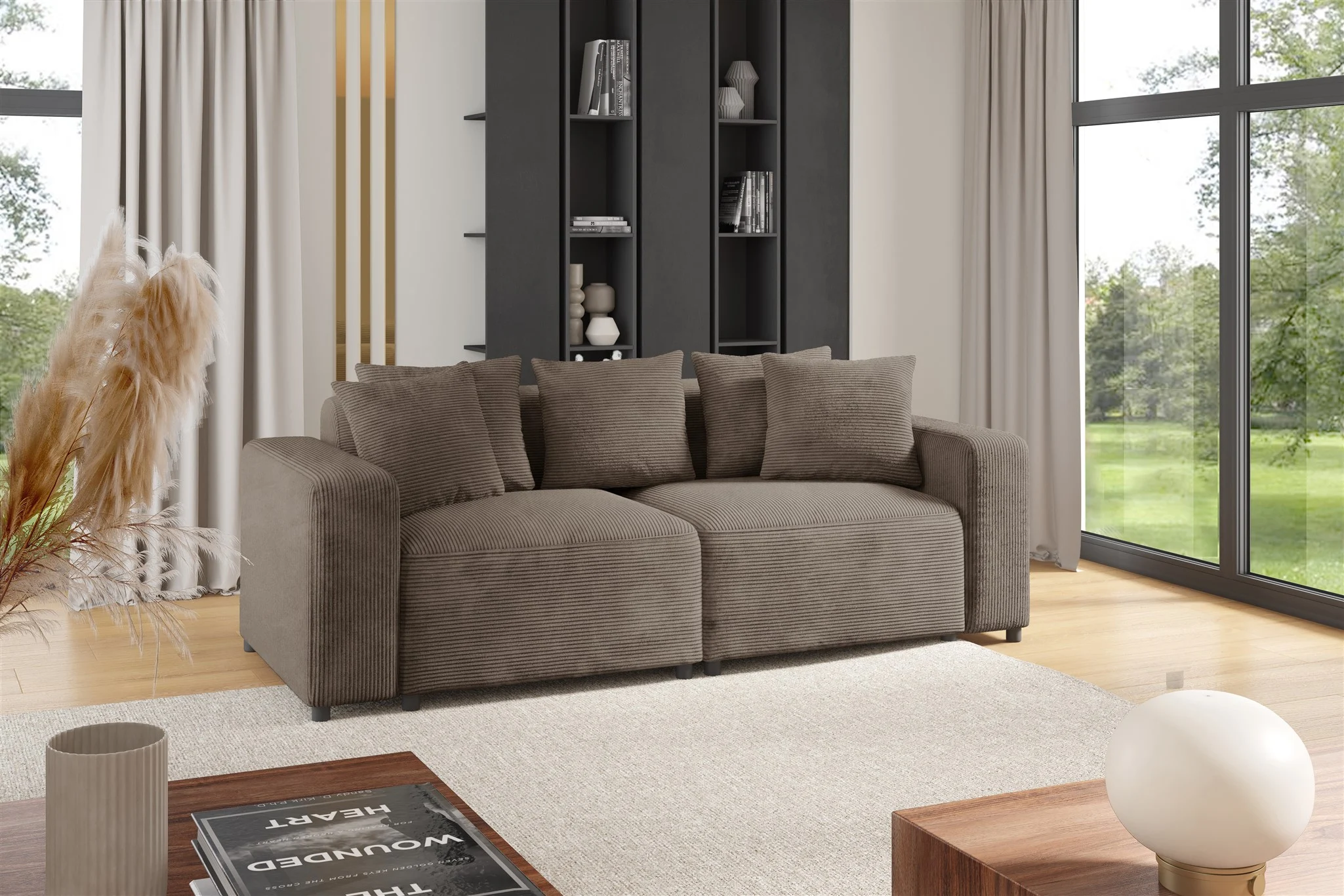 Sofa Designersofa MEGAN 2-Sitzer in Stoff Poso Cappuccino