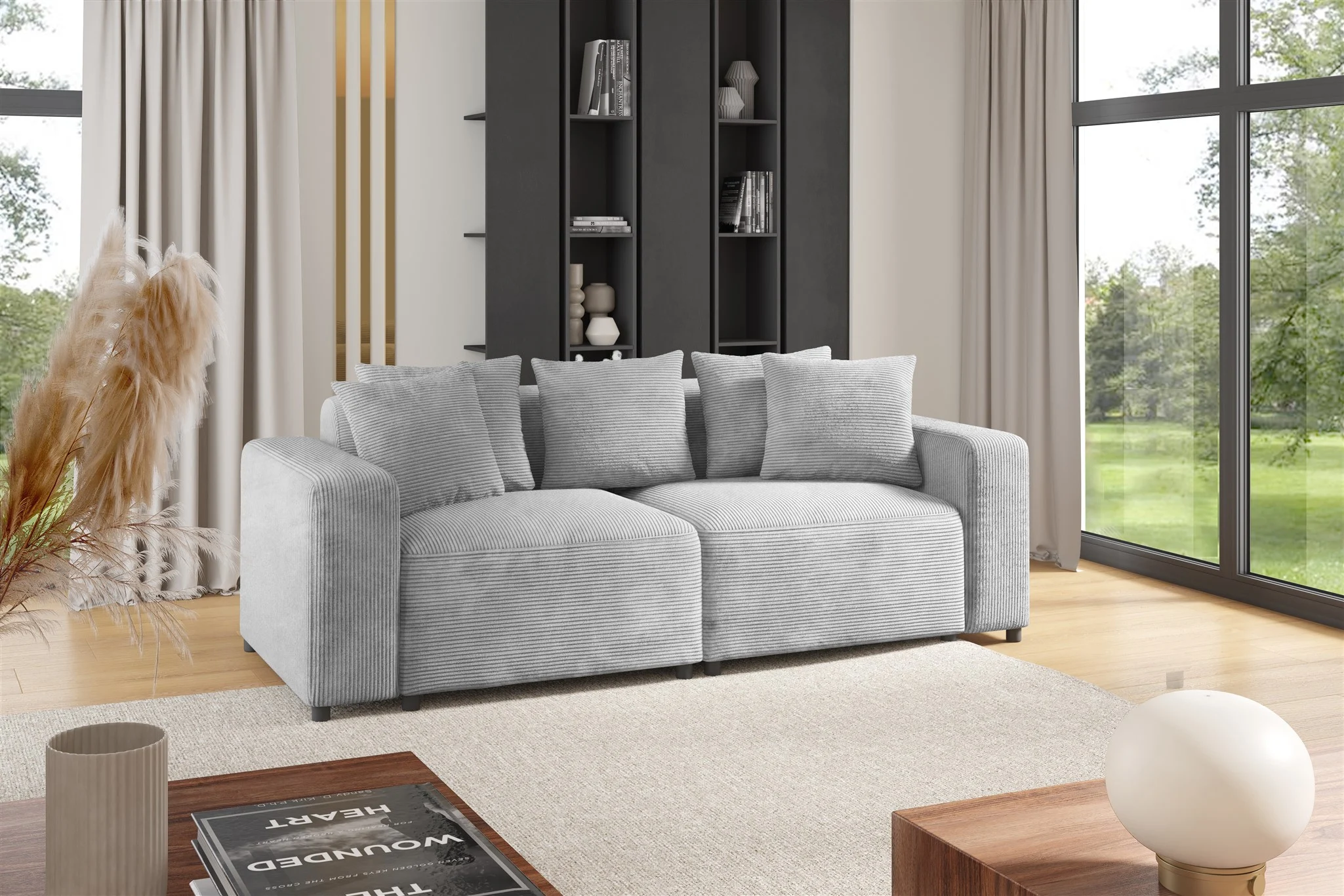 Sofa Designersofa MEGAN 2-Sitzer in Stoff Poso Hellgrau