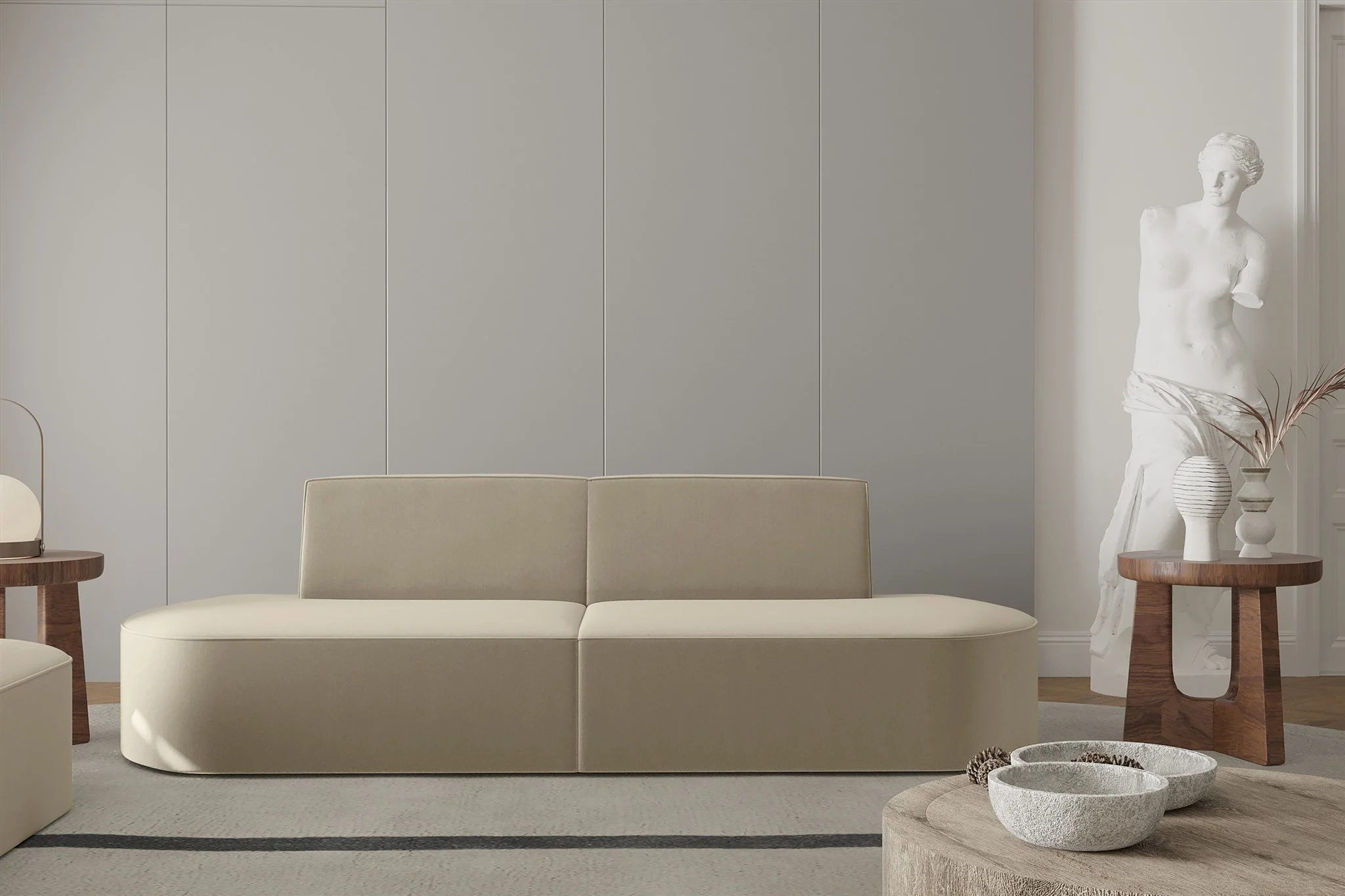 Sofa Designersofa 2-Sitzer MILOT in Stoff Opera Velvet Beige