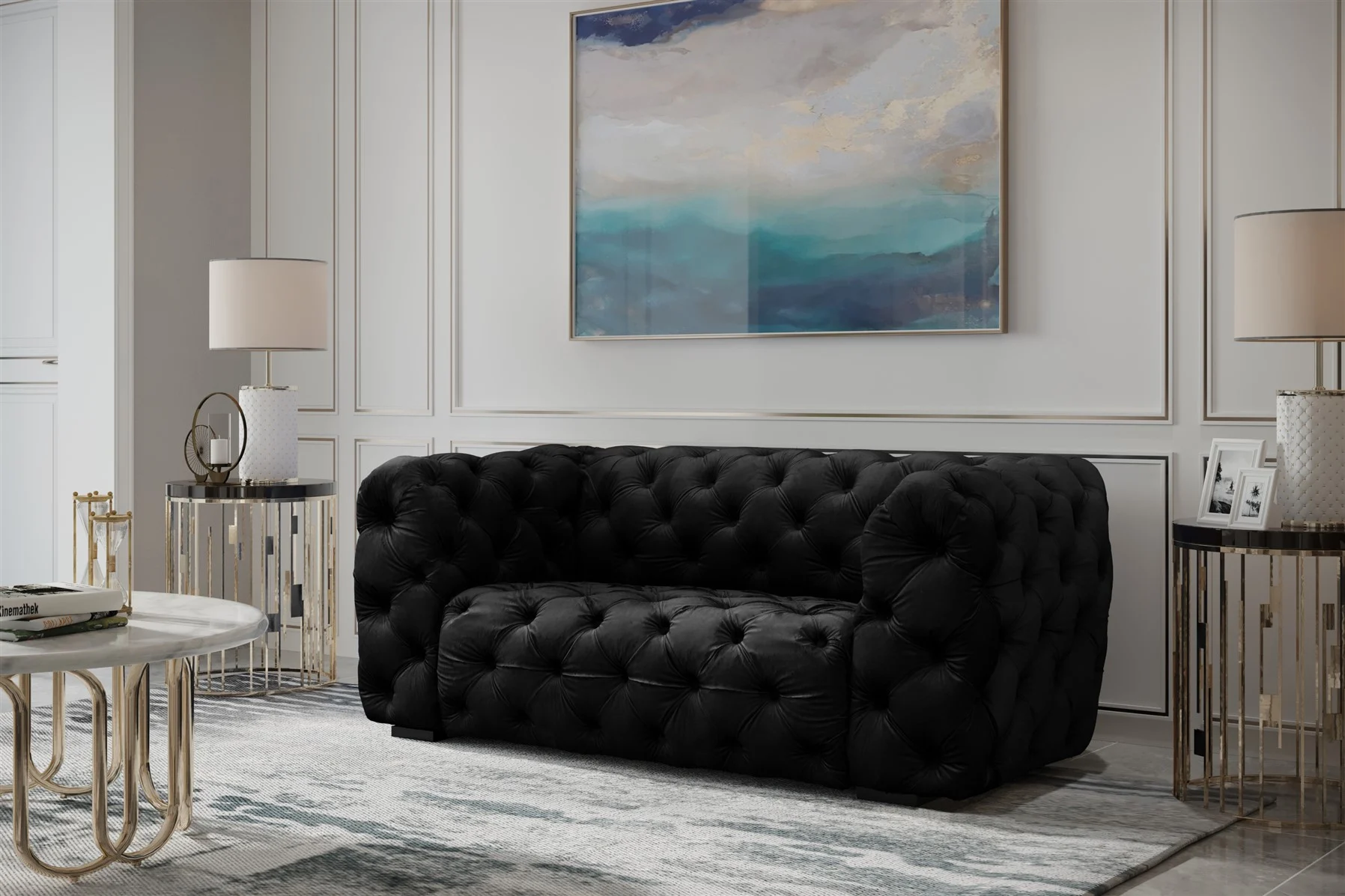 Sofa Designersofa NATALIE 2-Sitzer in Stoff Riviera Schwarz