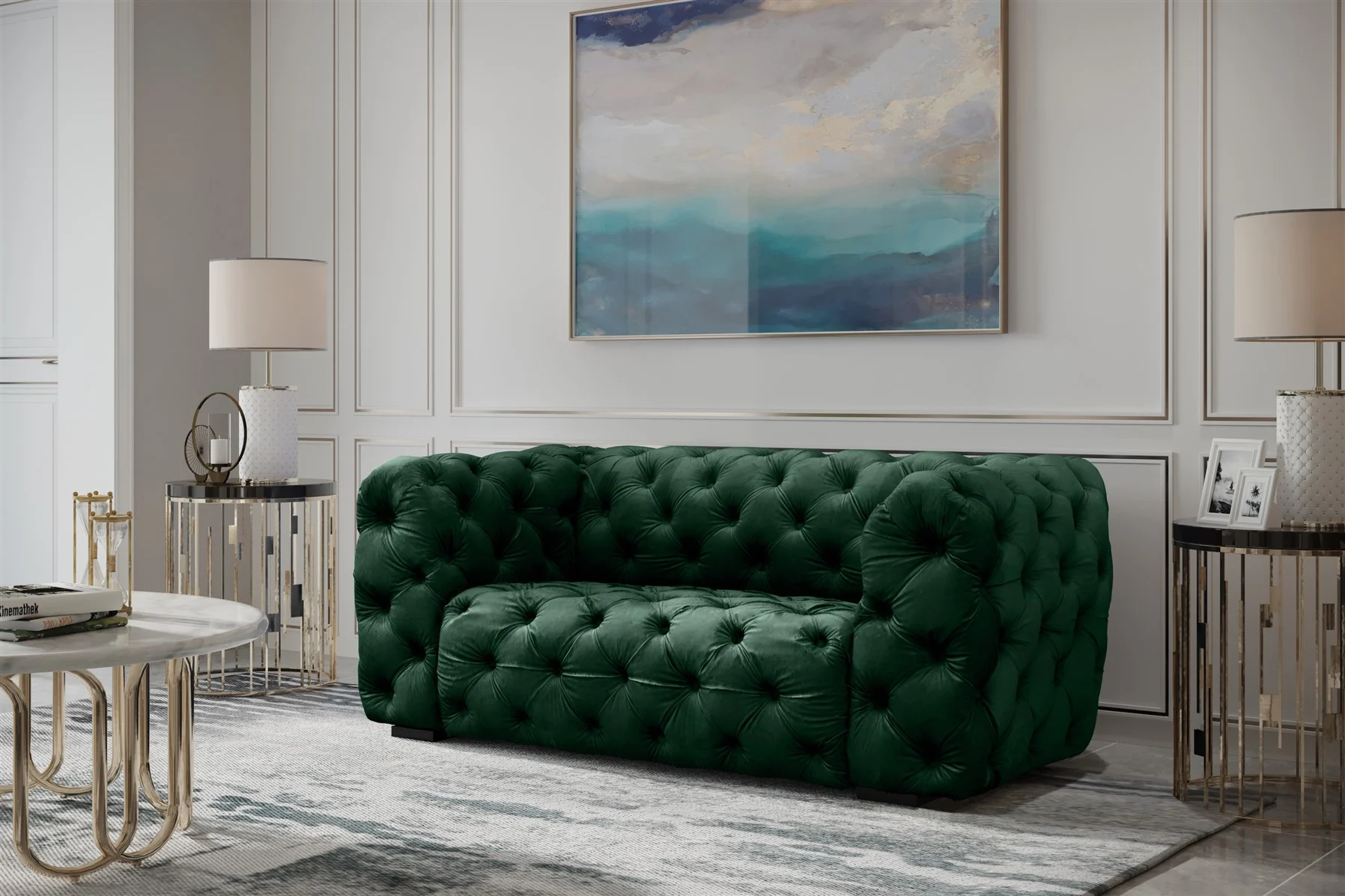 Sofa Designersofa NATALIE 2-Sitzer in Stoff Riviera Grün