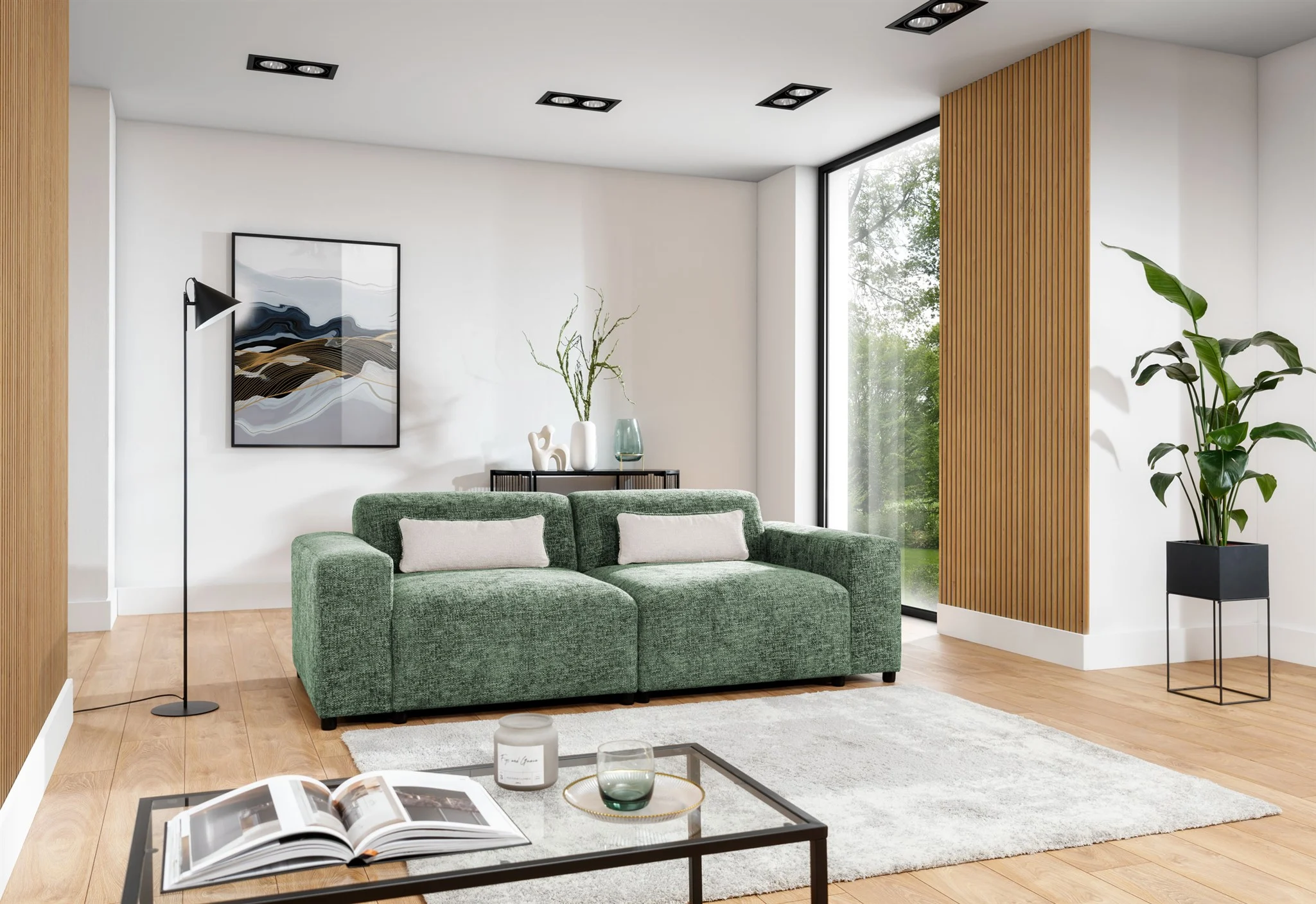 Sofa Designersofa ROMY 2-Sitzer in Stoff Enjoy Me Olivgrün