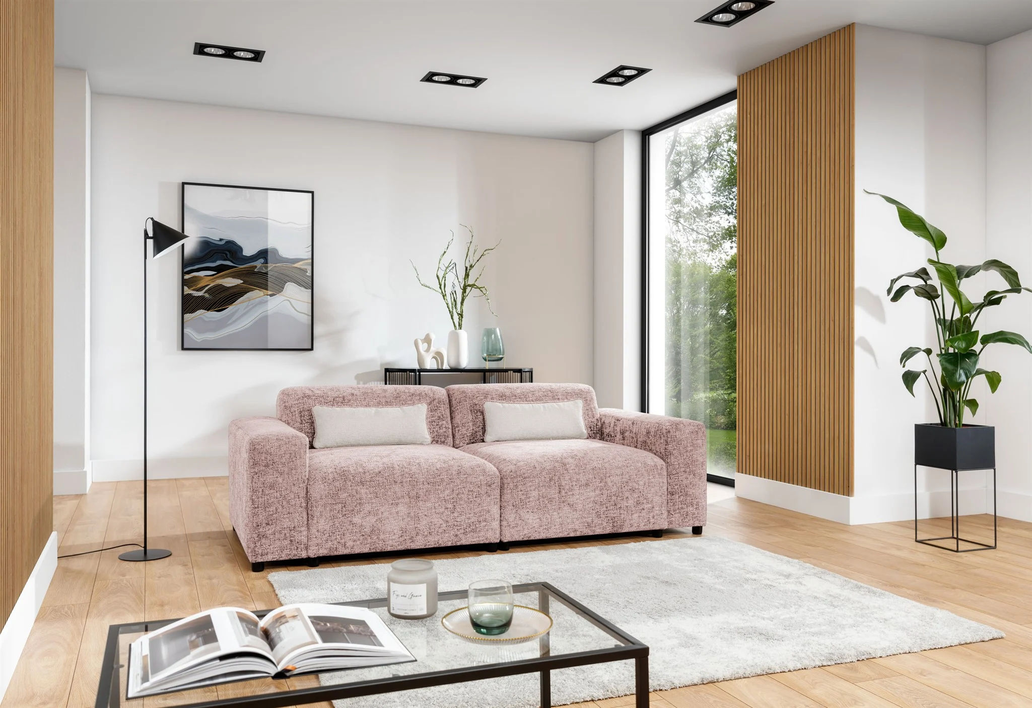 Sofa Designersofa ROMY 2-Sitzer in Stoff Enjoy Me Rosa