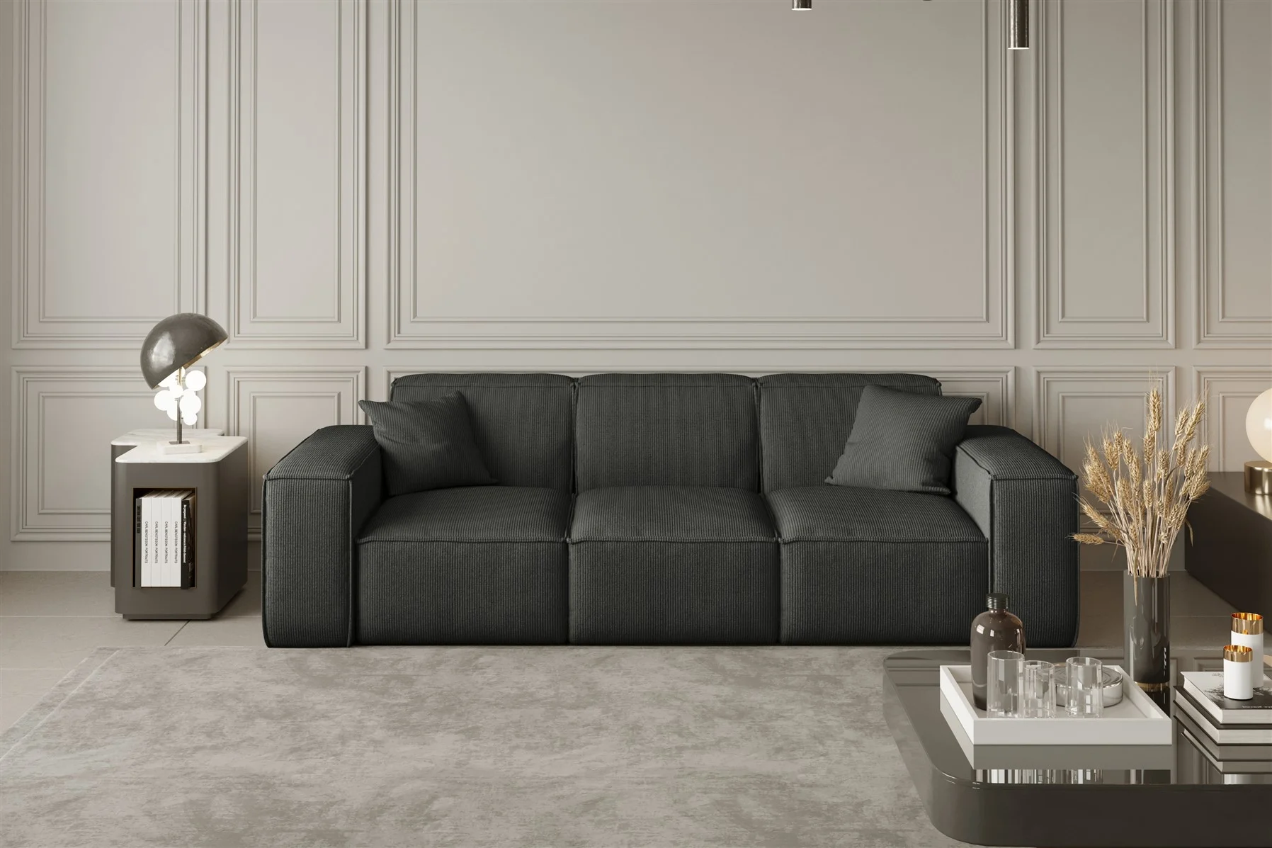 Sofa Designersofa CELES 3-Sitzer in Stoff Scala Anthrazit
