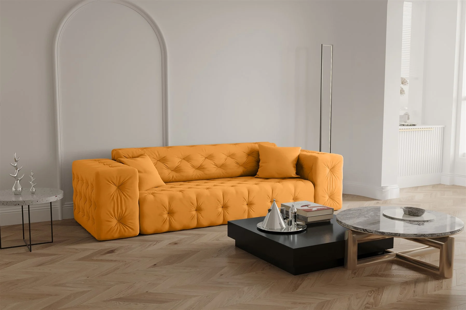 Sofa Designersofa CHANTAL 3-Sitzer in Stoff Opera Velvet Gelb