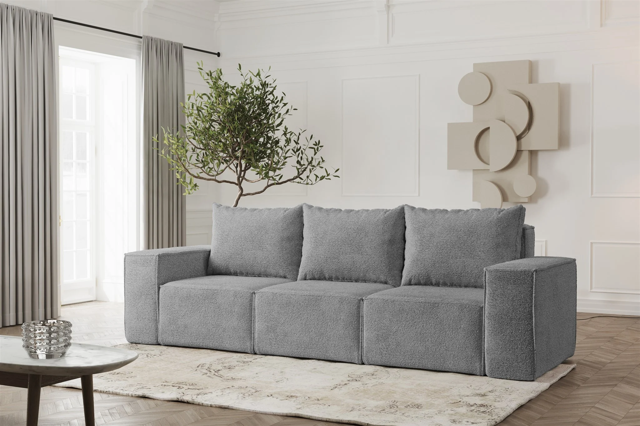 Sofa Designersofa ESTELLE 3-Sitzer in Stoff Abriamo Grau