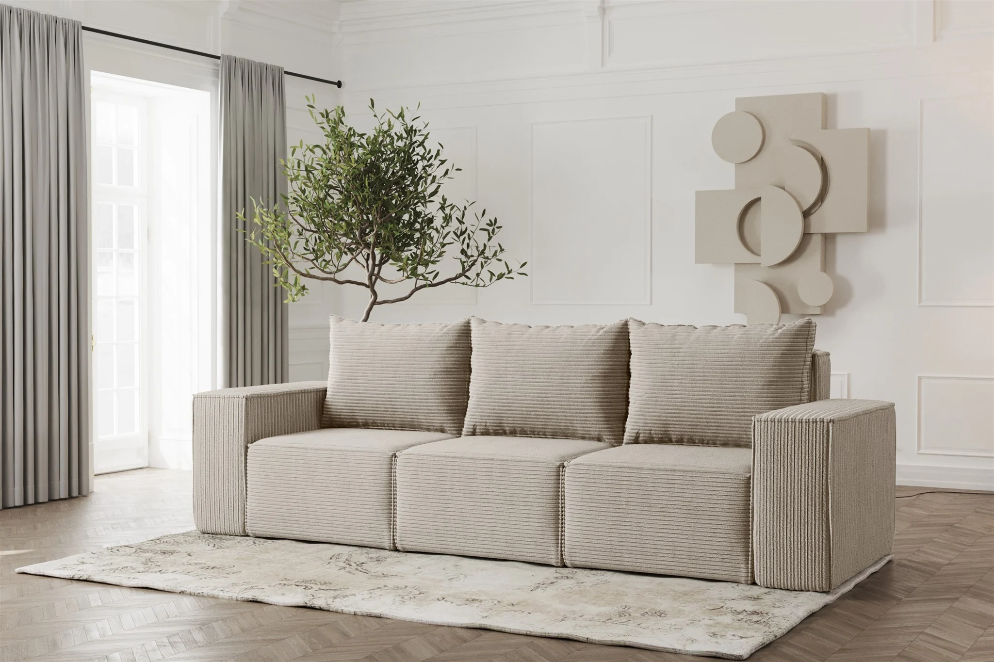Sofa Designersofa ESTELLE 3-Sitzer in Stoff Poso Beige