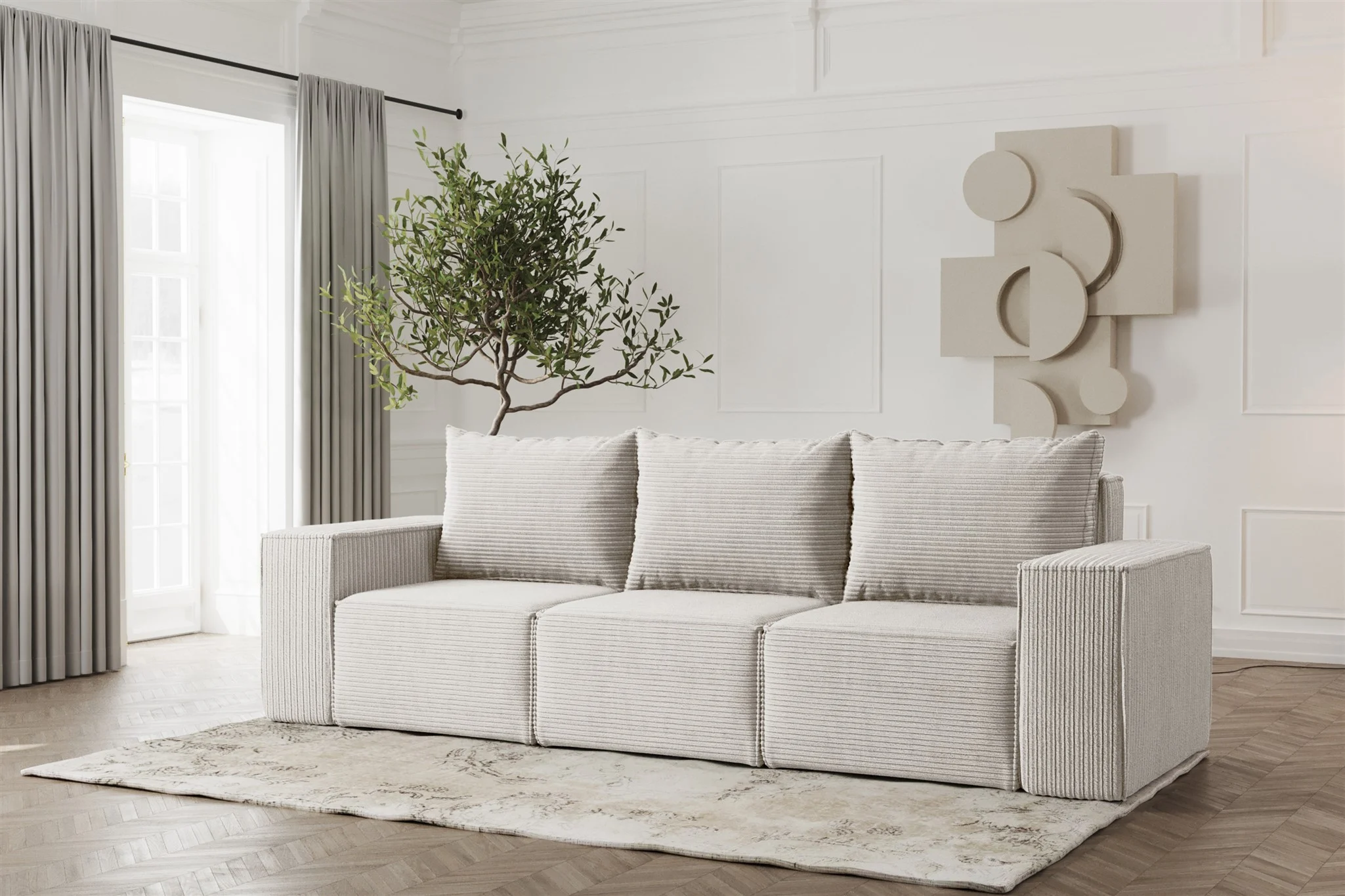 Sofa Designersofa ESTELLE 3-Sitzer in Stoff Poso Creme