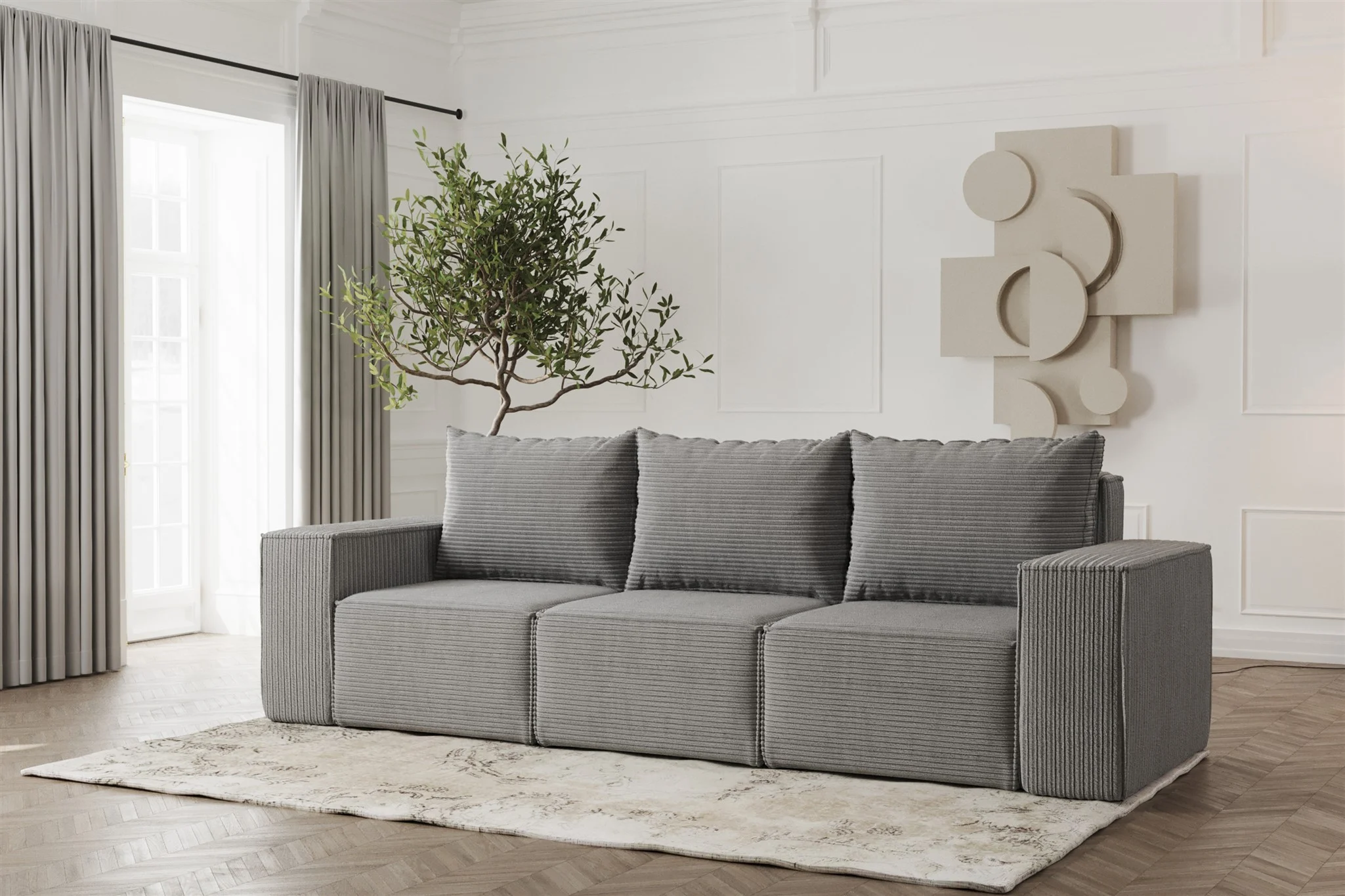 Sofa Designersofa ESTELLE 3-Sitzer in Stoff Poso Grau
