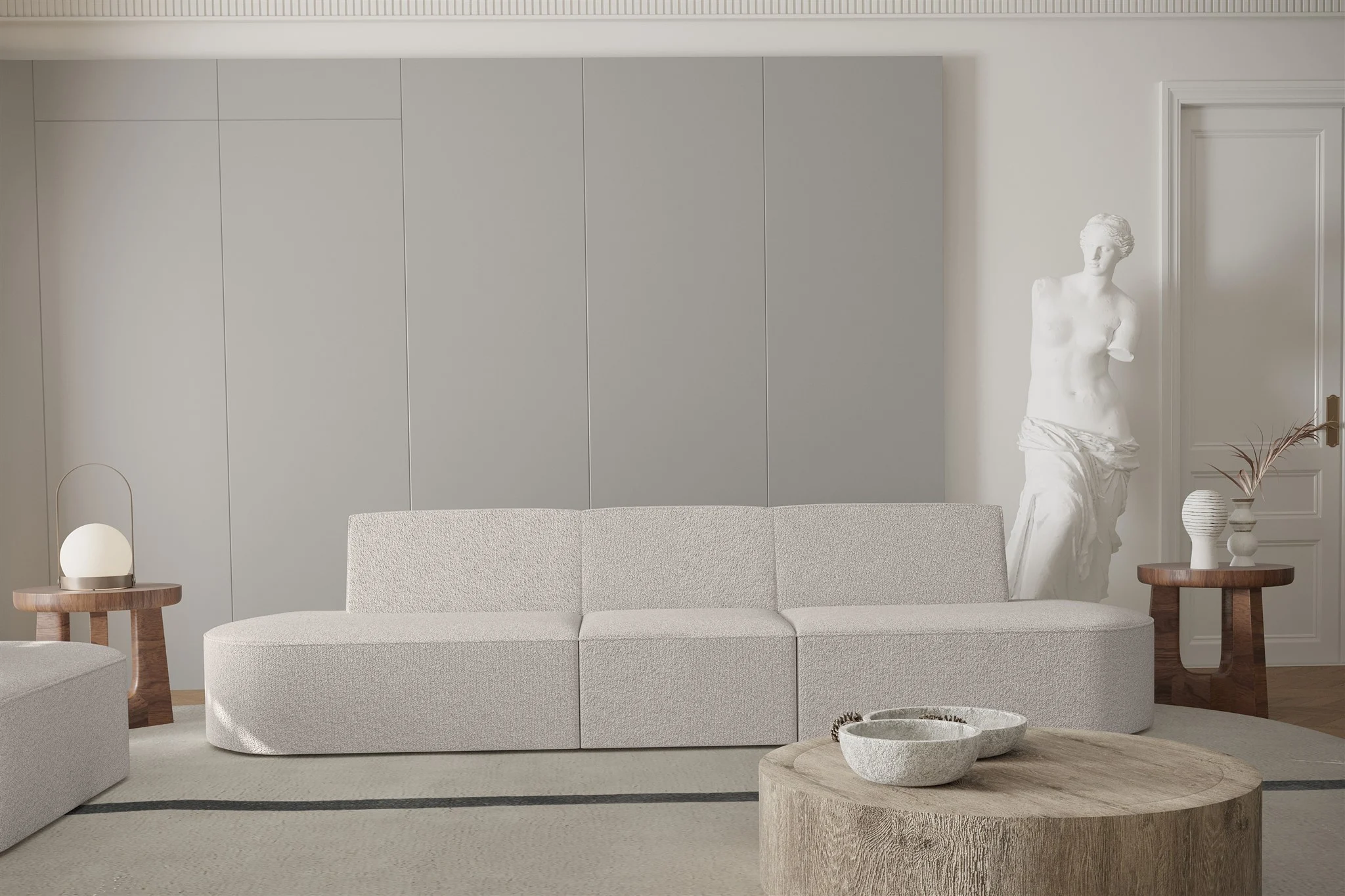 Sofa Designersofa 3-Sitzer MILOT in Stoff Ascot Bukla Beige