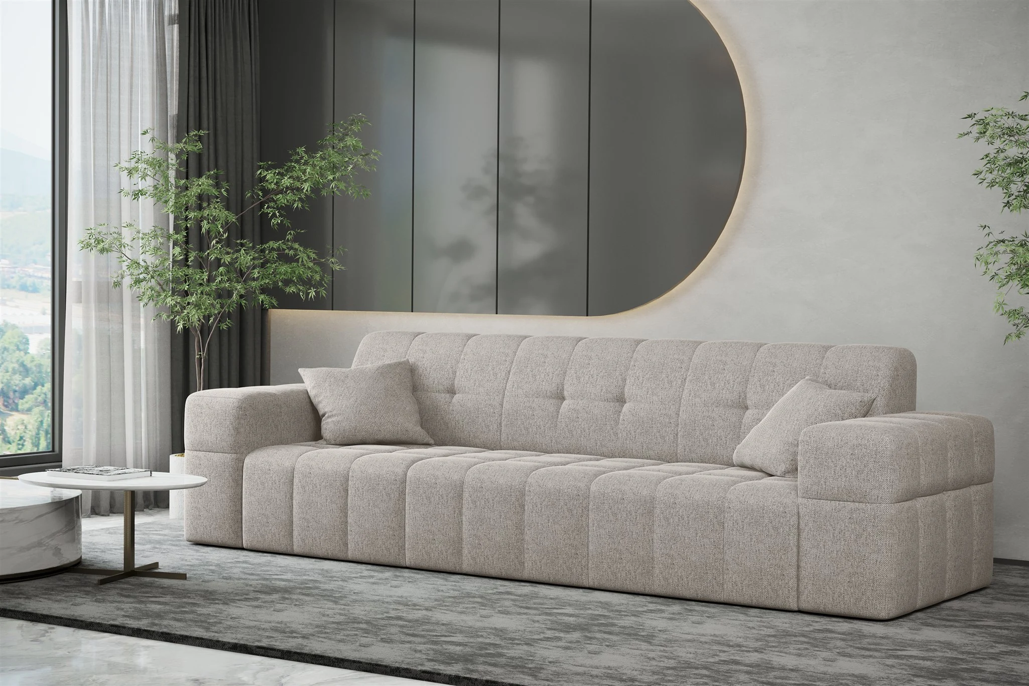 Sofa Designersofa NANCY 3-Sitzer in Stoff Neve Beige
