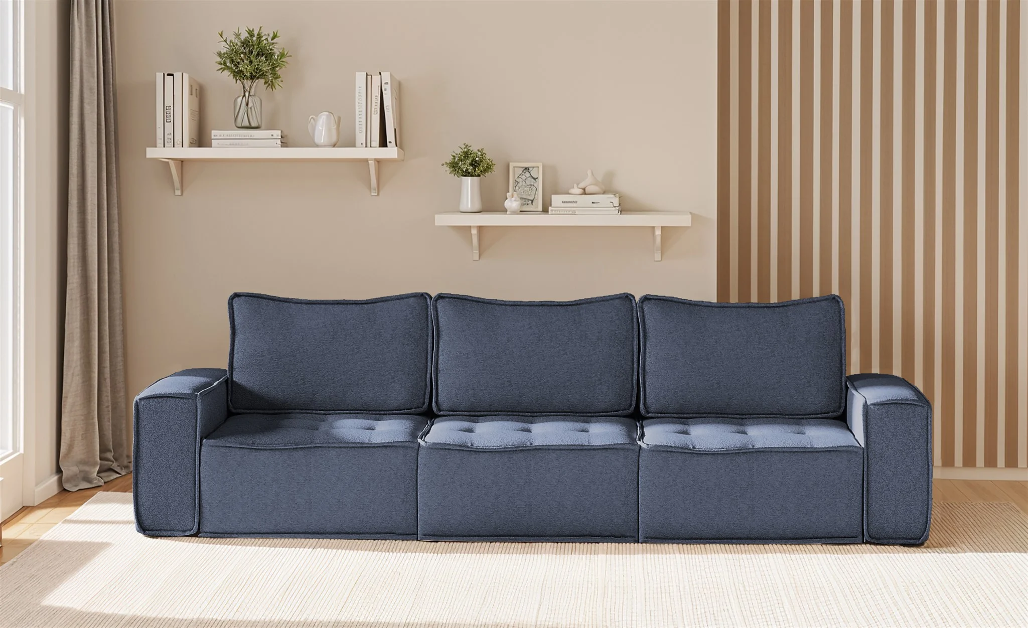 Sofa Modulsofa 3-teilig SANDE 3-Sitzer Stoff Raven Blau