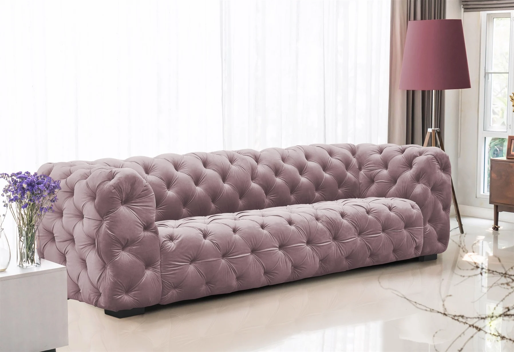 Sofa Designersofa NATALIE 4-Sitzer in Stoff Riviera Rose