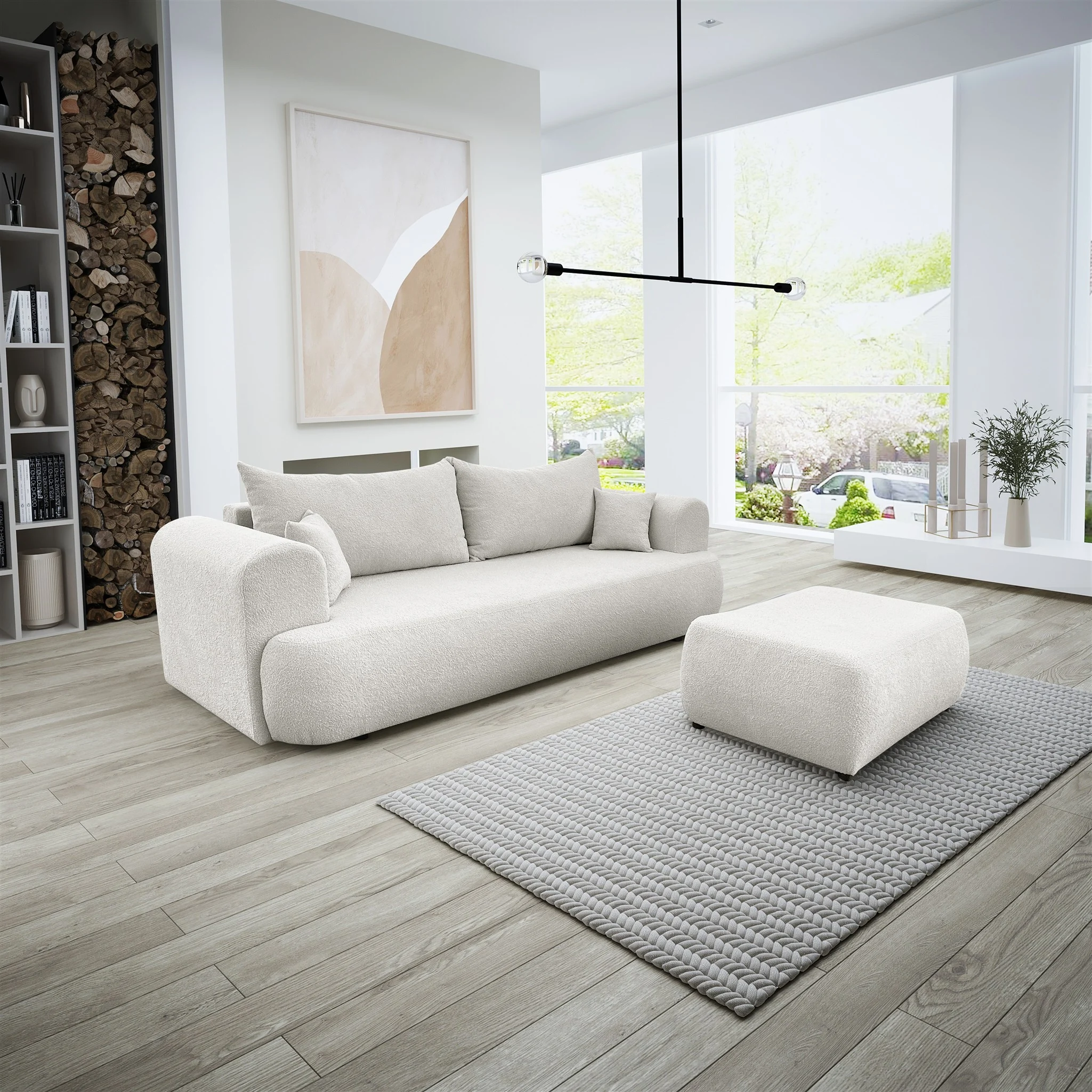 Sofa Schlafsofa 3-Sitzer ANIKE inkl. Polsterhocker in Stoff Now or Never Creme