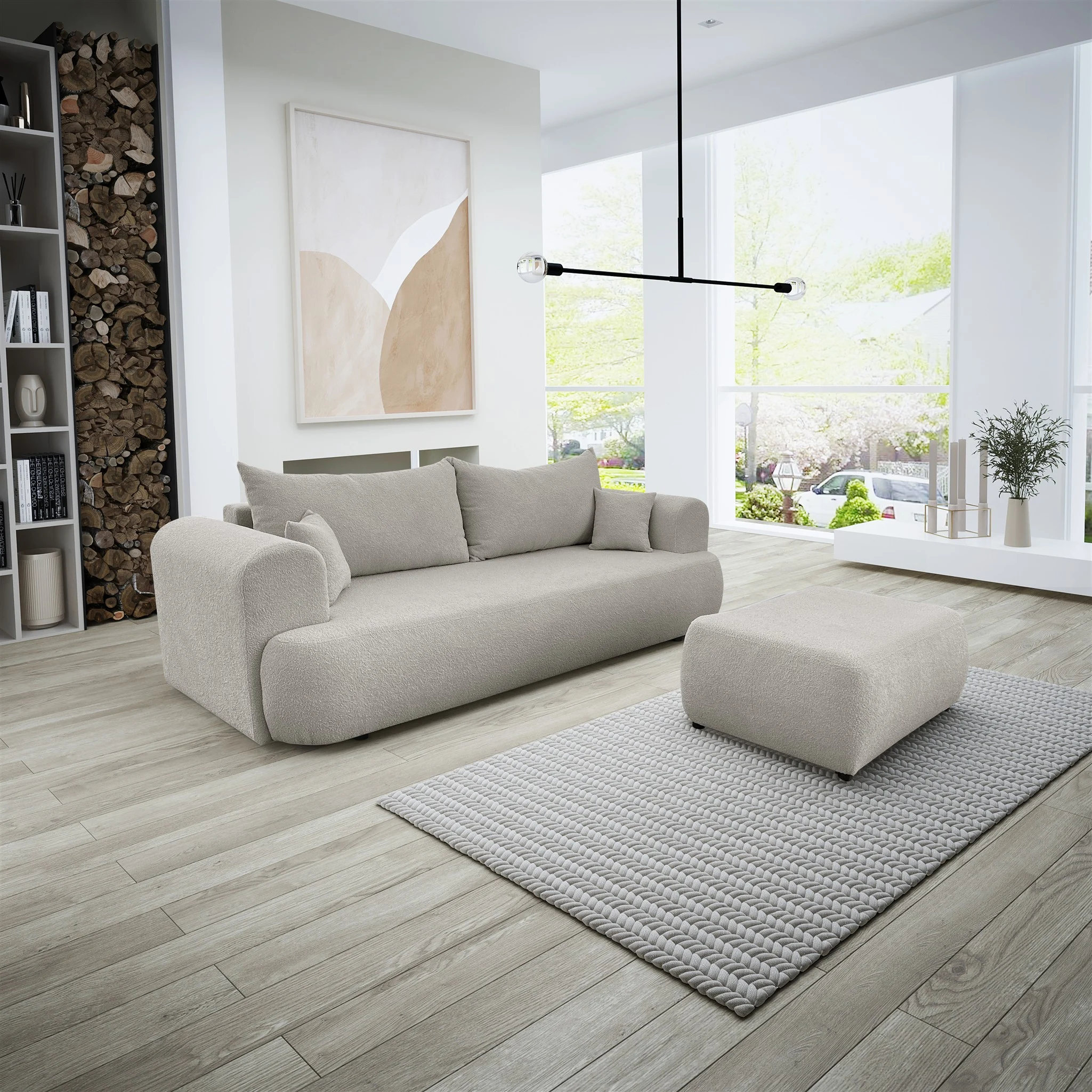 Sofa Schlafsofa 3-Sitzer ANIKE inkl. Polsterhocker in Stoff Now or Never Beige