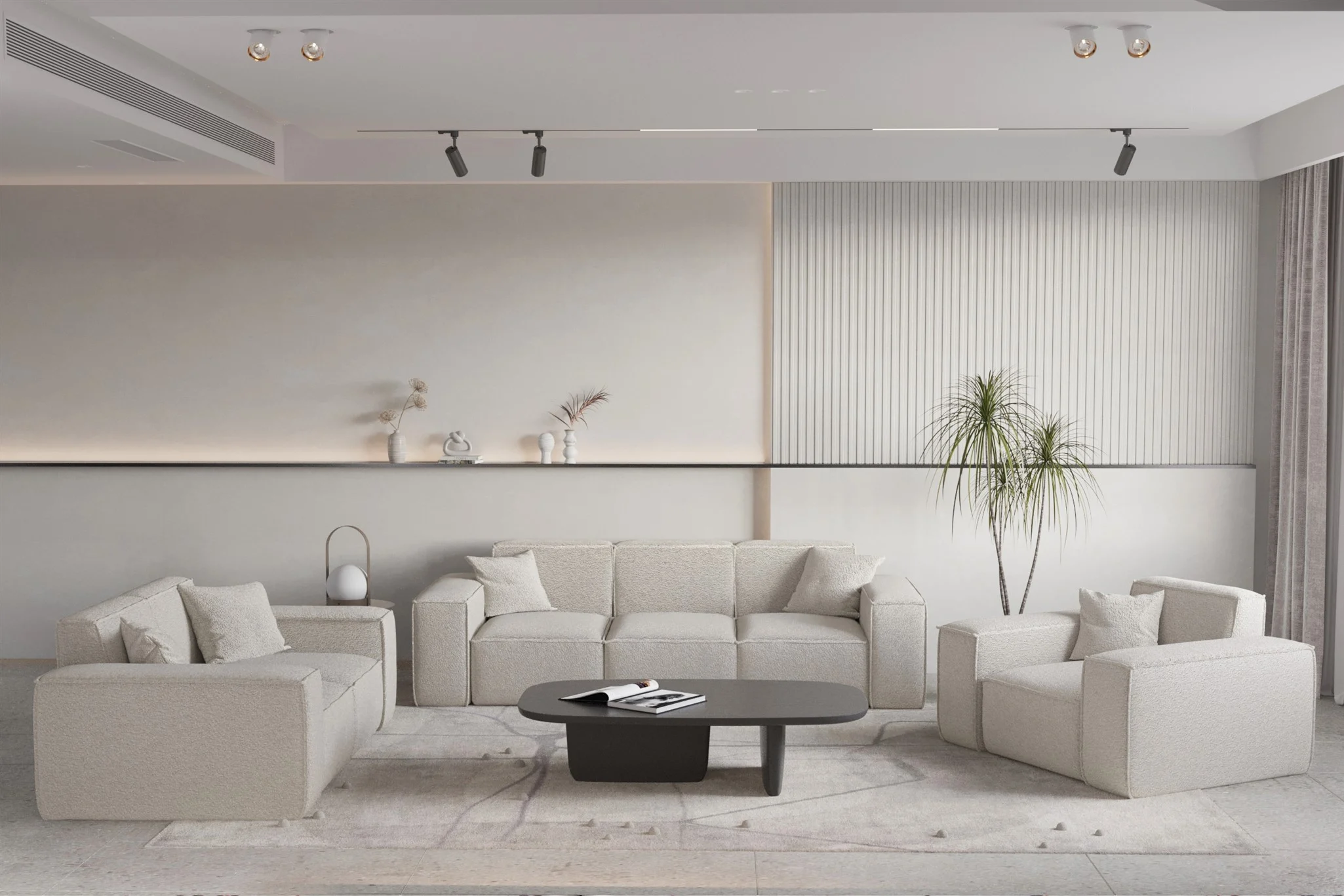 Sofaset Designersofa CELES PREMIUM 3-2-1 in Stoff Ascot Bukla Beige