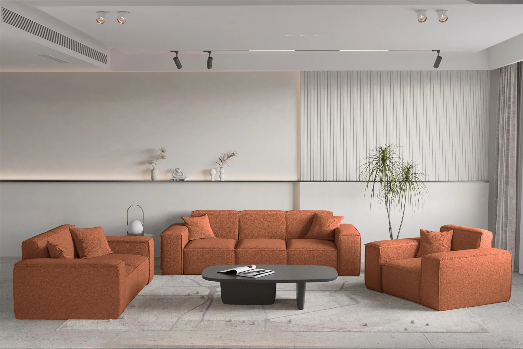 Sofaset Designersofa CELES PREMIUM 3-2-1 in Stoff Ascot Bukla Terracotta