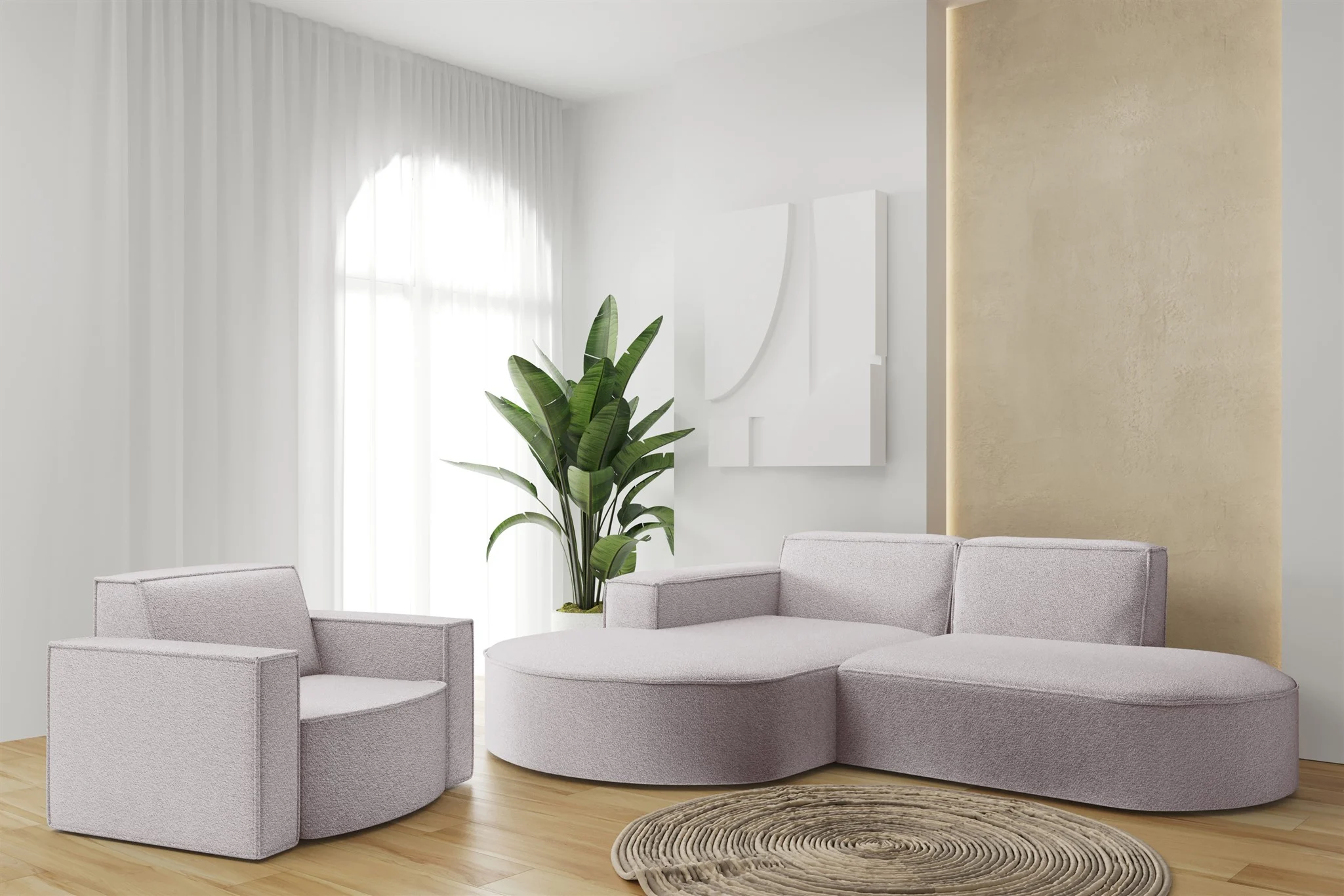 Sofa Set 2-teilig Sessel und Ecksofa PALMA XS Stoff Ascot Rose Ottomane Links