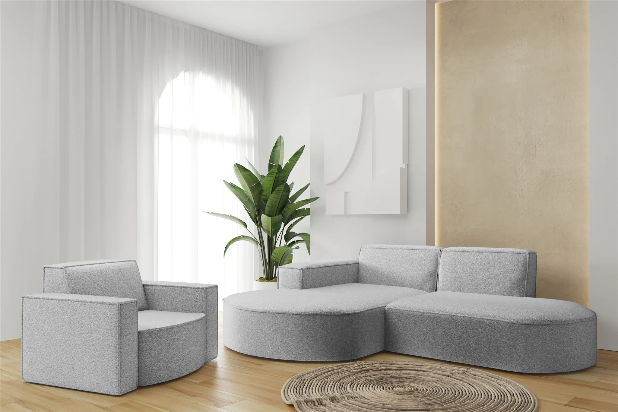 Sofa Set 2-teilig Sessel und Ecksofa PALMA XS Stoff Ascot Toffee Ottomane Links