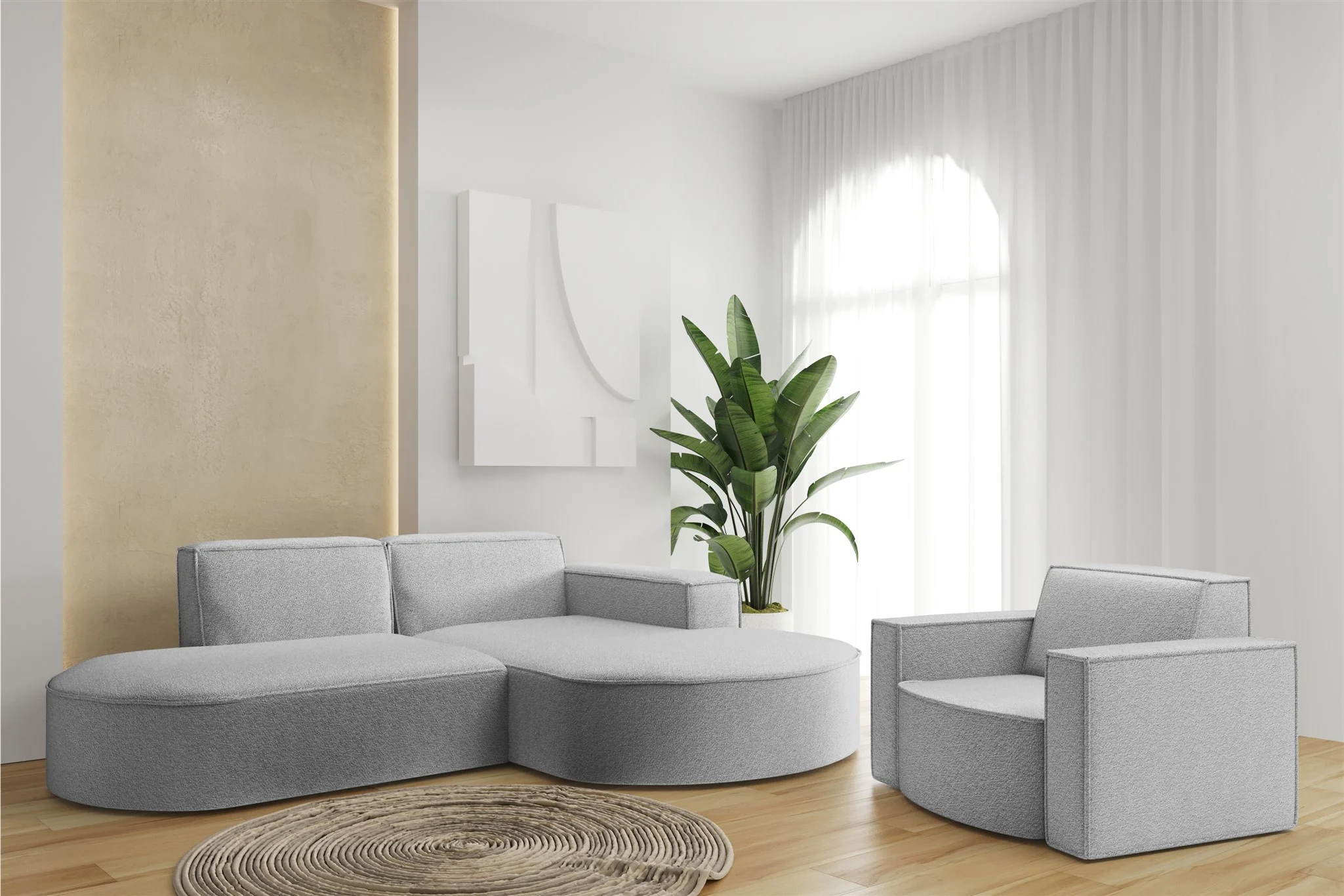 Sofa Set 2-teilig Sessel und Ecksofa PALMA XS Stoff Ascot Toffee Ottomane Rechts