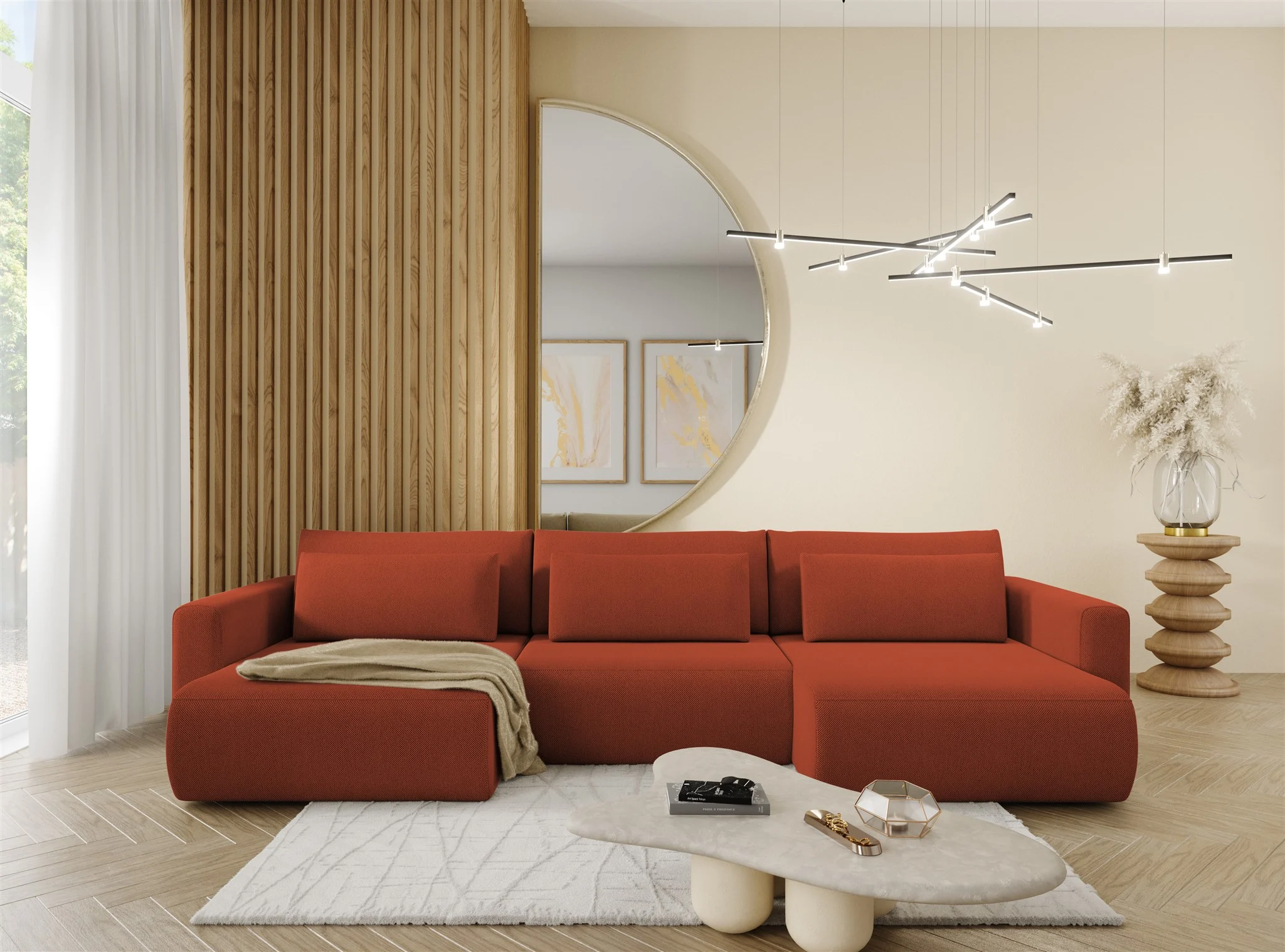 Wohnlandschaft Sofa mit Schlaffunktion CHAIRA Stoff Curio Ziegelrot - Fun Möbel