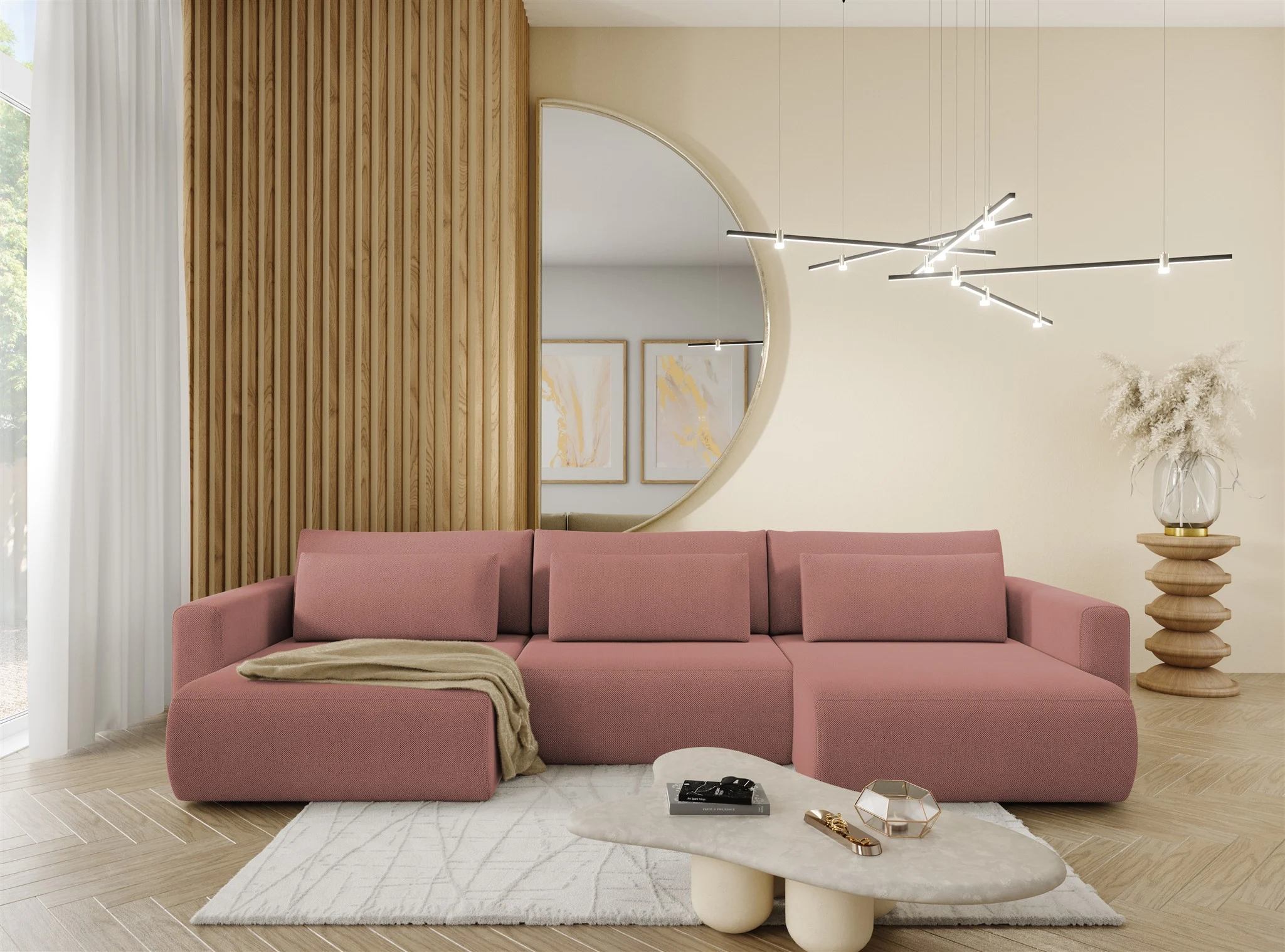 Wohnlandschaft Sofa mit Schlaffunktion CHAIRA Stoff Curio Rose - Fun Möbel