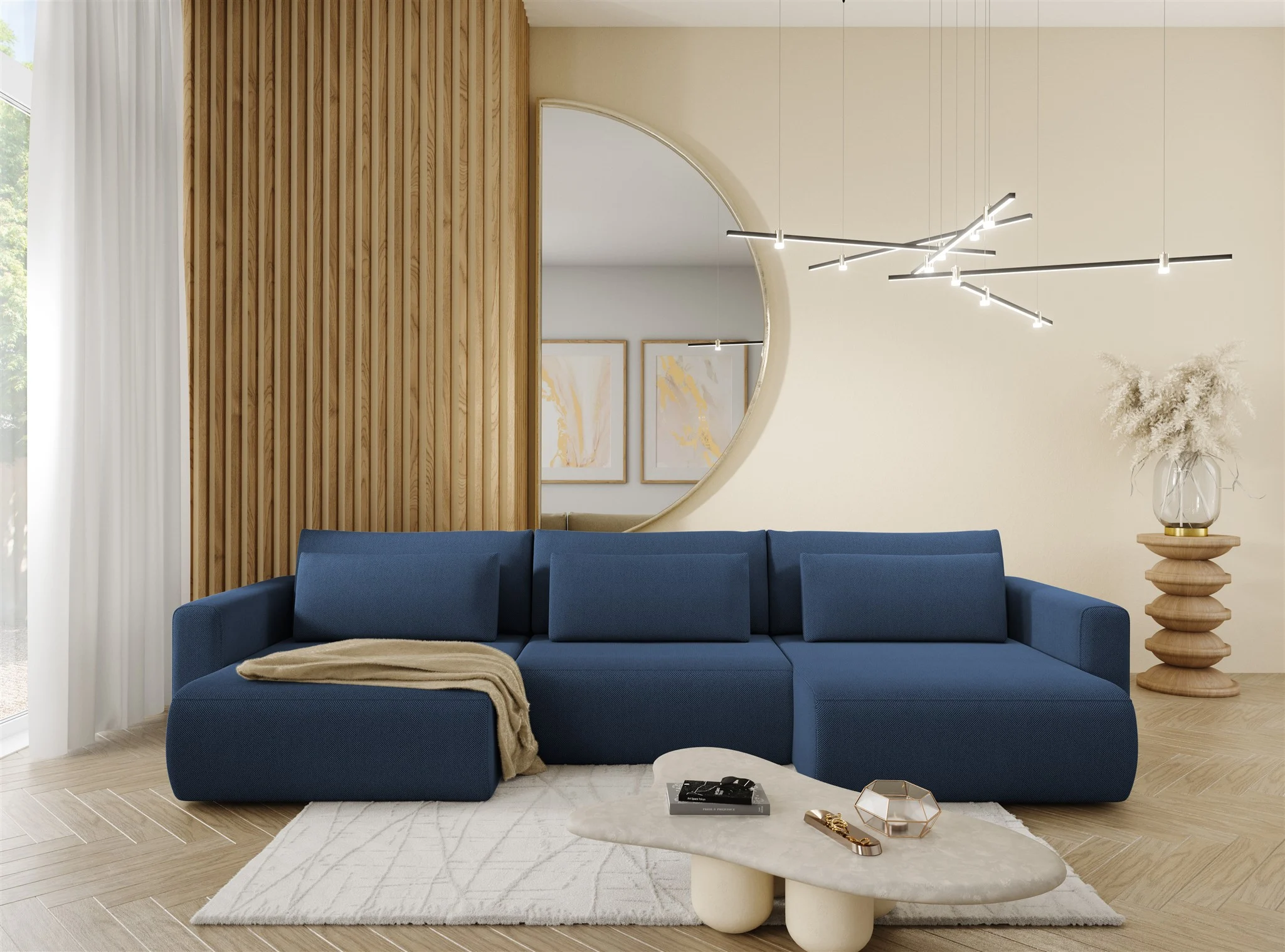 Wohnlandschaft Sofa mit Schlaffunktion CHAIRA Stoff Curio Dunkelblau - Fun Möbel