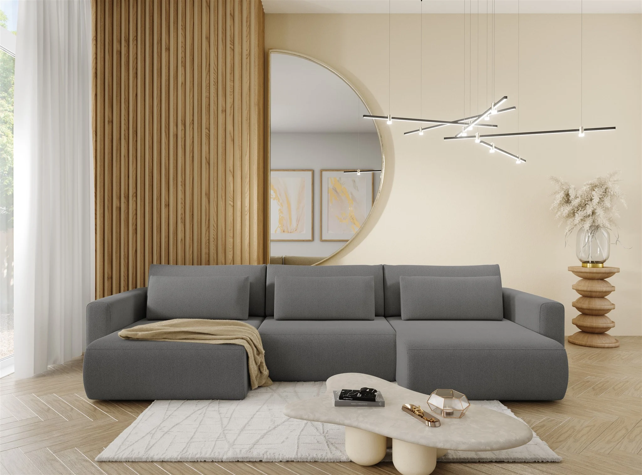 Wohnlandschaft Sofa mit Schlaffunktion CHAIRA Stoff Curio Dunkelgrau - Fun Möbel