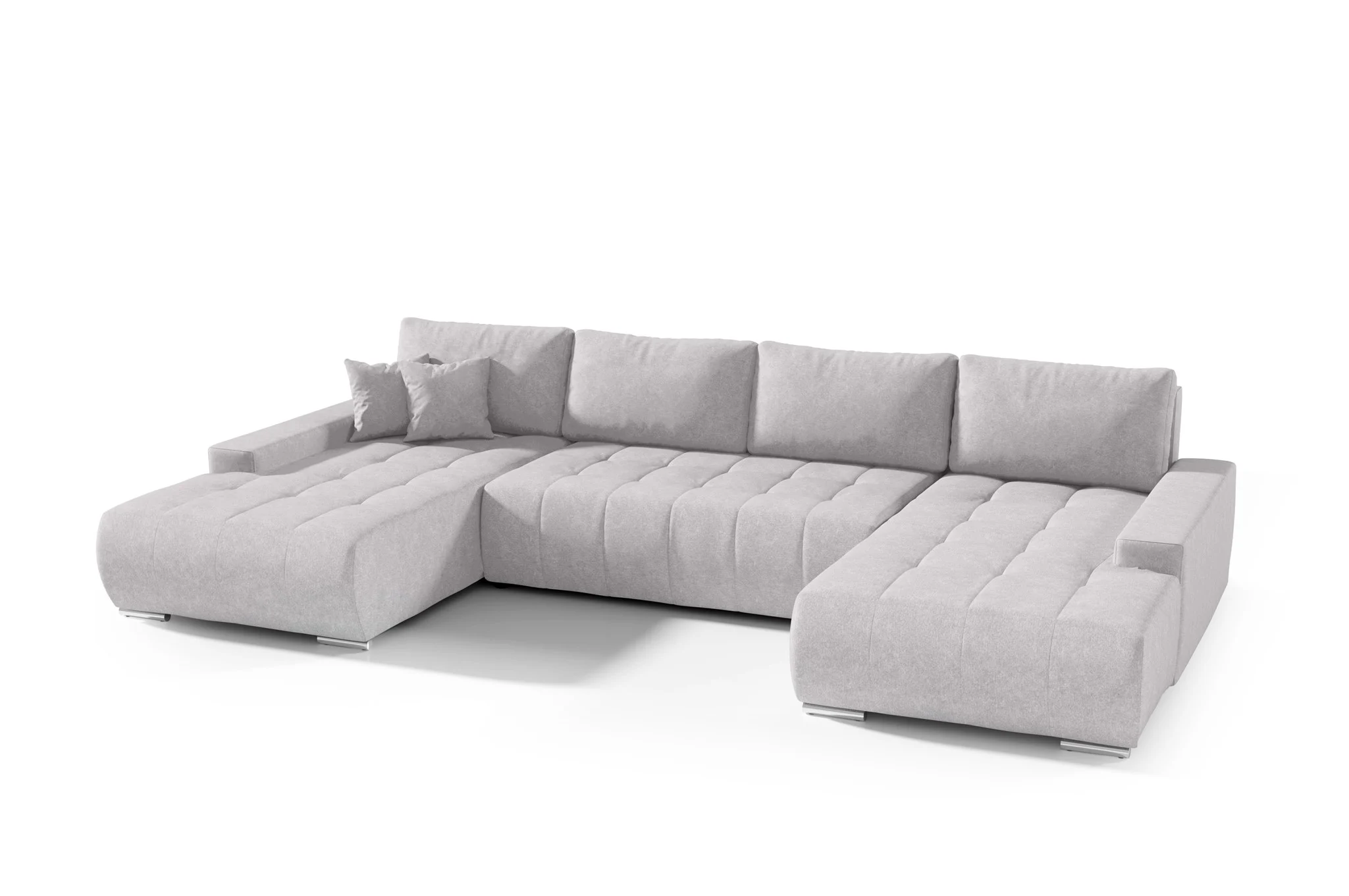 Wohnlandschaft Sofa mit Schlaffunktion VOGAR Stoff Aston Silbergrau - Fun Möbel
