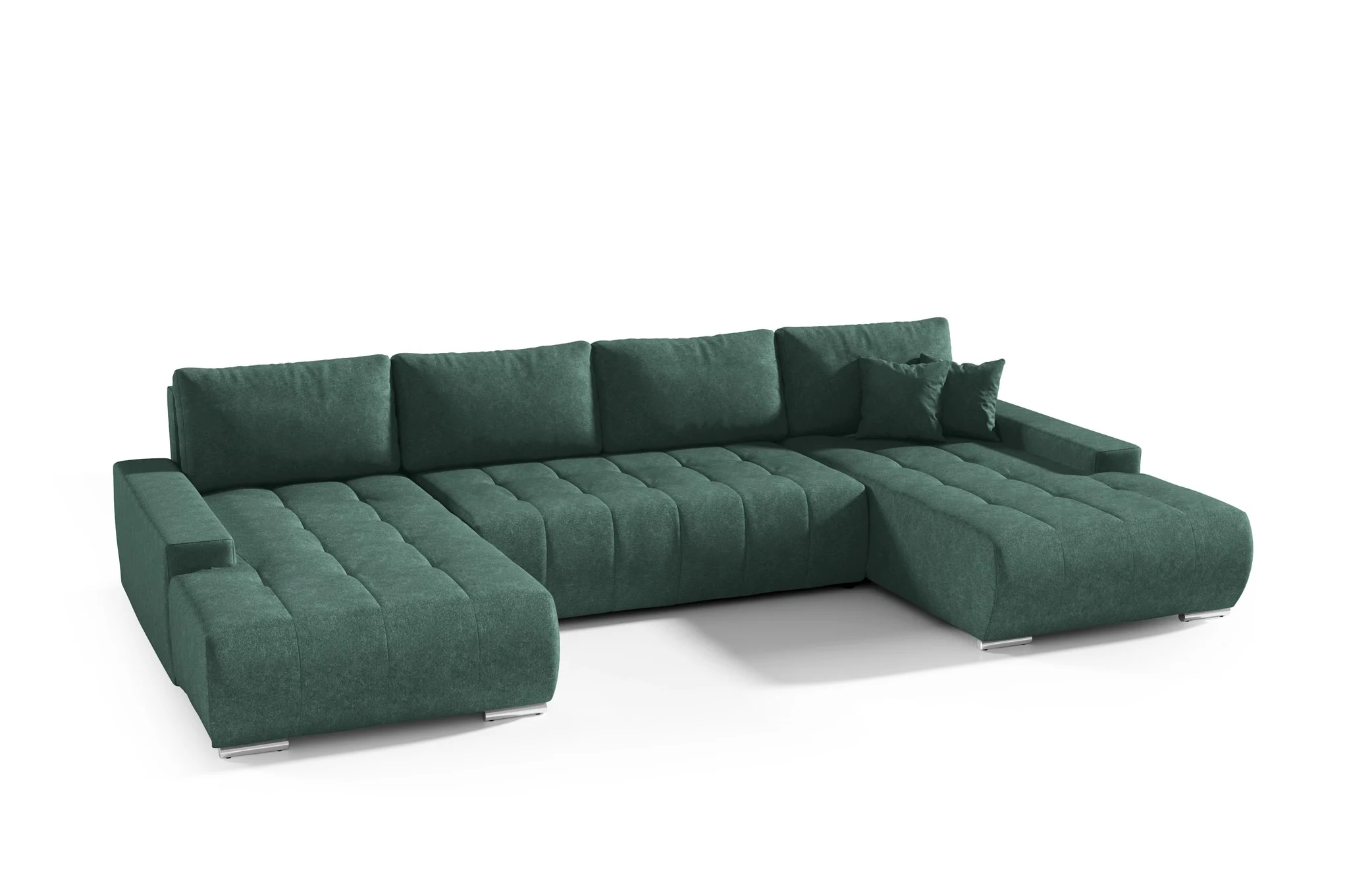 Wohnlandschaft Sofa mit Schlaffunktion VOGAR Stoff Aston Flaschengrün - Fun Möbel