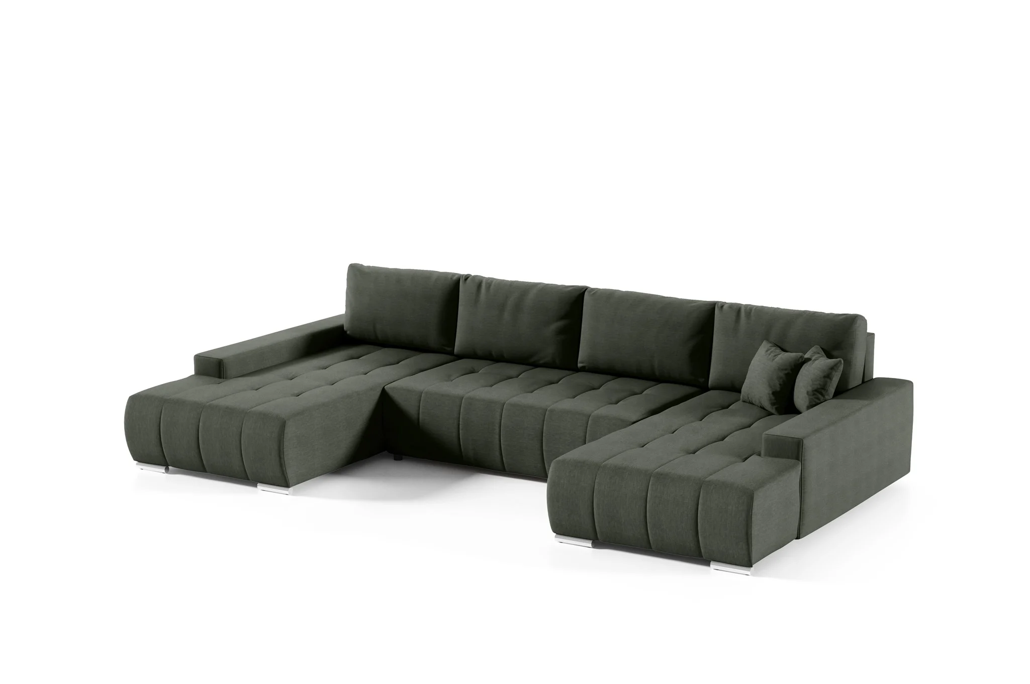 Wohnlandschaft Sofa mit Schlaffunktion VOGAR Stoff Aulla Tannengrün - Fun Möbel