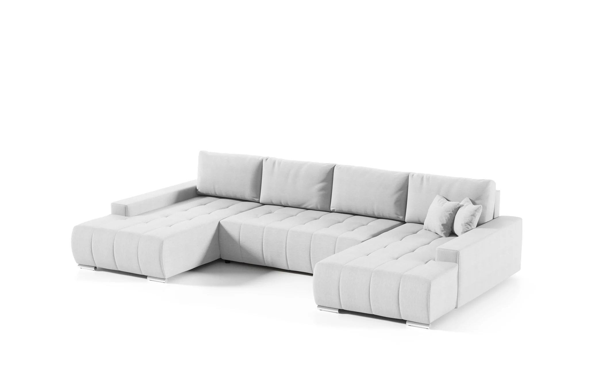 Wohnlandschaft Sofa mit Schlaffunktion VOGAR Stoff Aulla Hellgrau - Fun Möbel