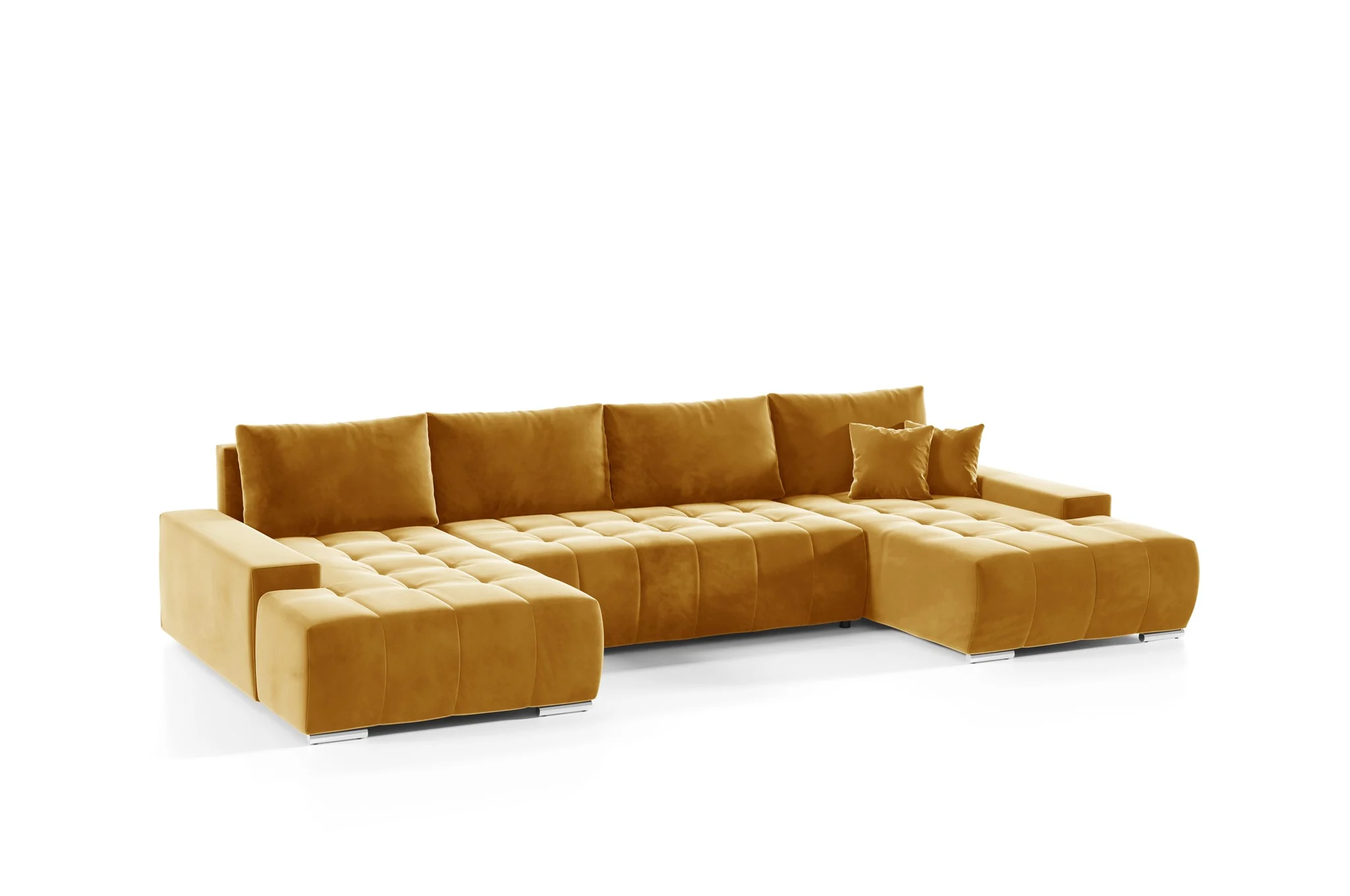 Wohnlandschaft Sofa mit Schlaffunktion VOGAR Stoff Monolith Honiggelb - Fun Möbel