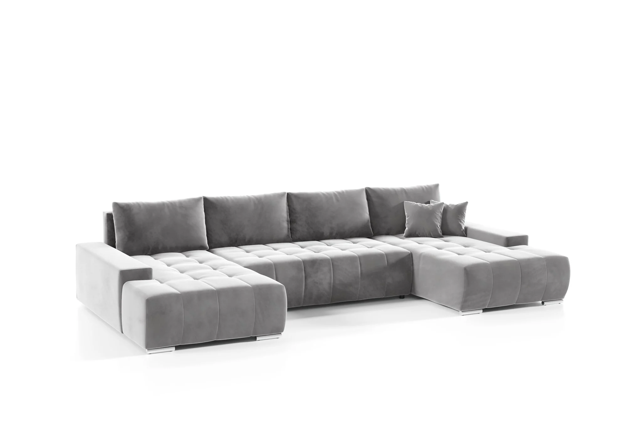 Wohnlandschaft Sofa mit Schlaffunktion VOGAR Stoff Monolith Hellgrau - Fun Möbel