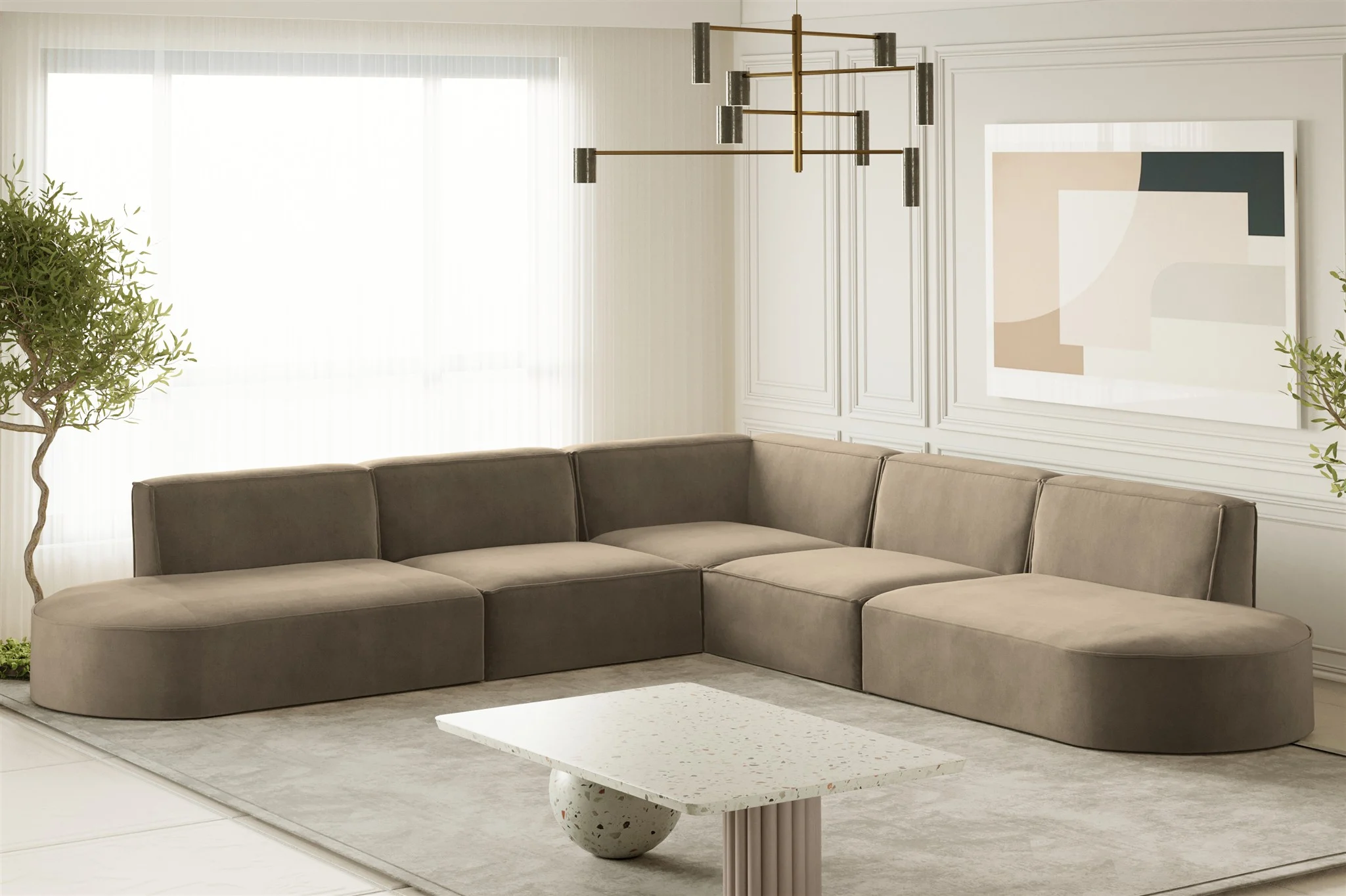Ecksofa Designersofa PALMA Stoff Noel Braun Seite Universal - Fun Moebel
