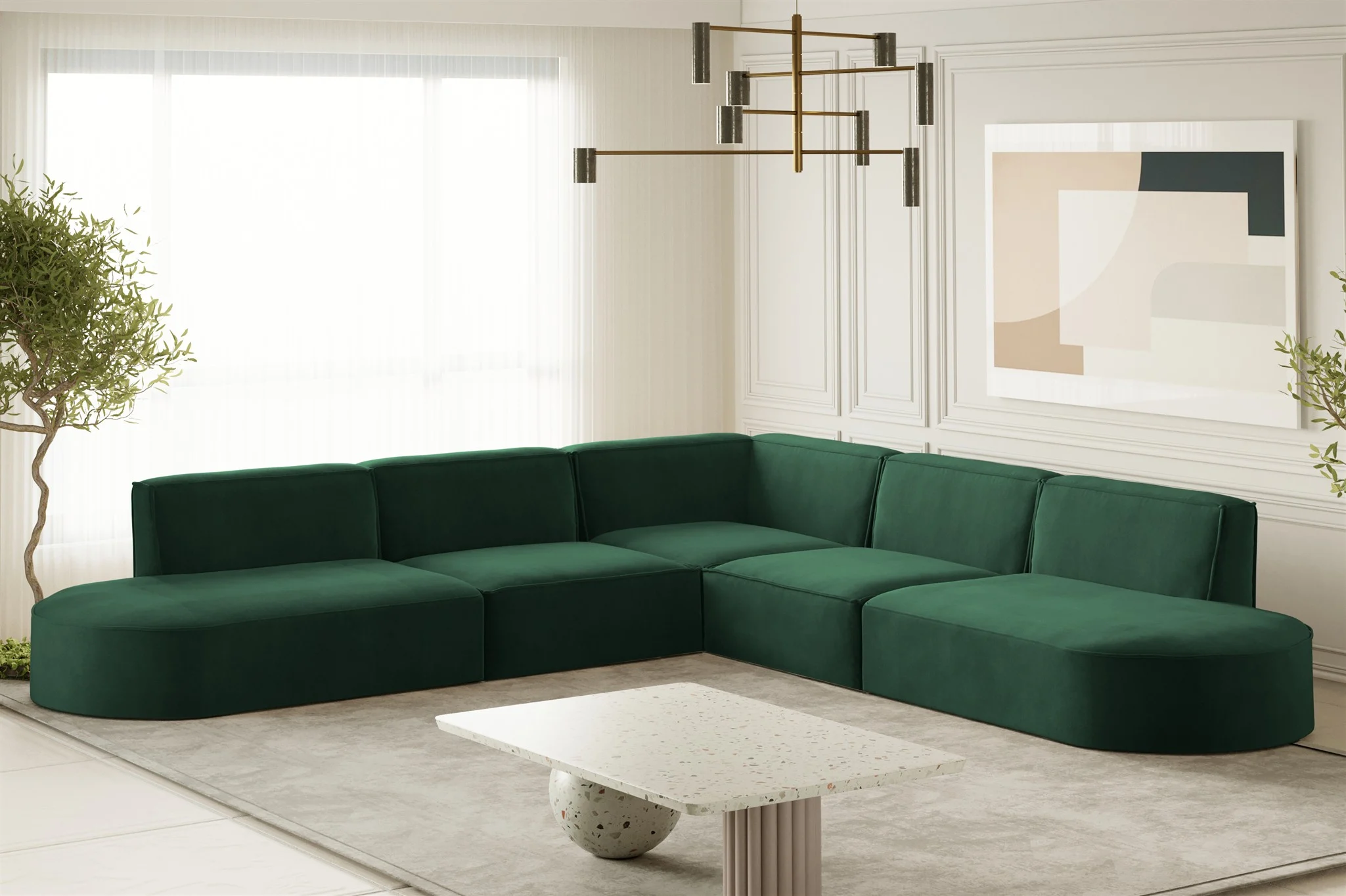 Ecksofa Designersofa PALMA Stoff Noel Grün Seite Universal - Fun Moebel