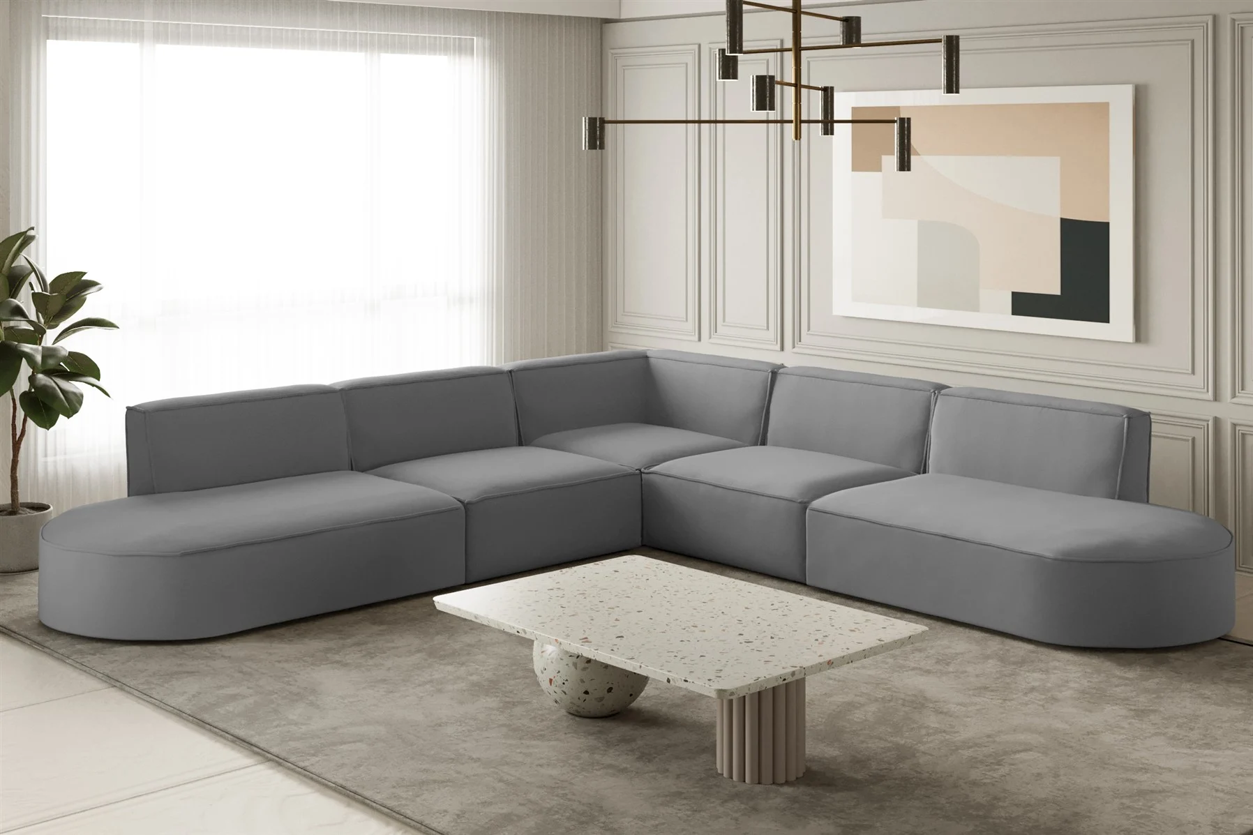 Ecksofa Designersofa PALMA Stoff Opera Velvet Grau Seite Universal - Fun Moebel