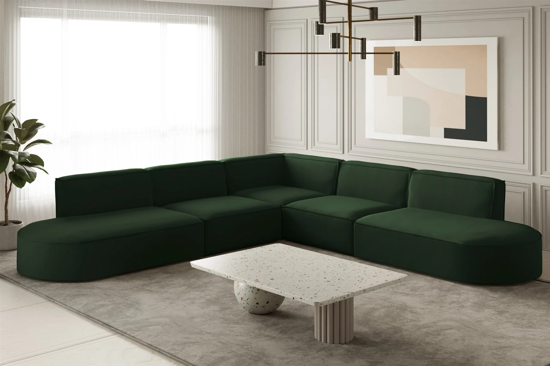 Ecksofa Designersofa PALMA Stoff Opera Velvet Grün Seite Universal - Fun Moebel