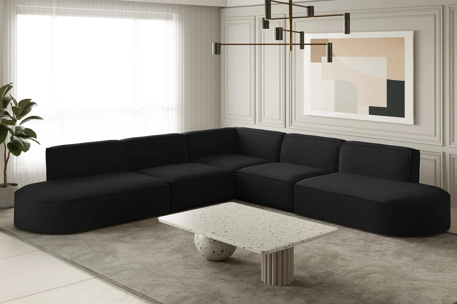 Ecksofa Designersofa PALMA Stoff Opera Velvet Schwarz Seite Universal - Fun Moebel