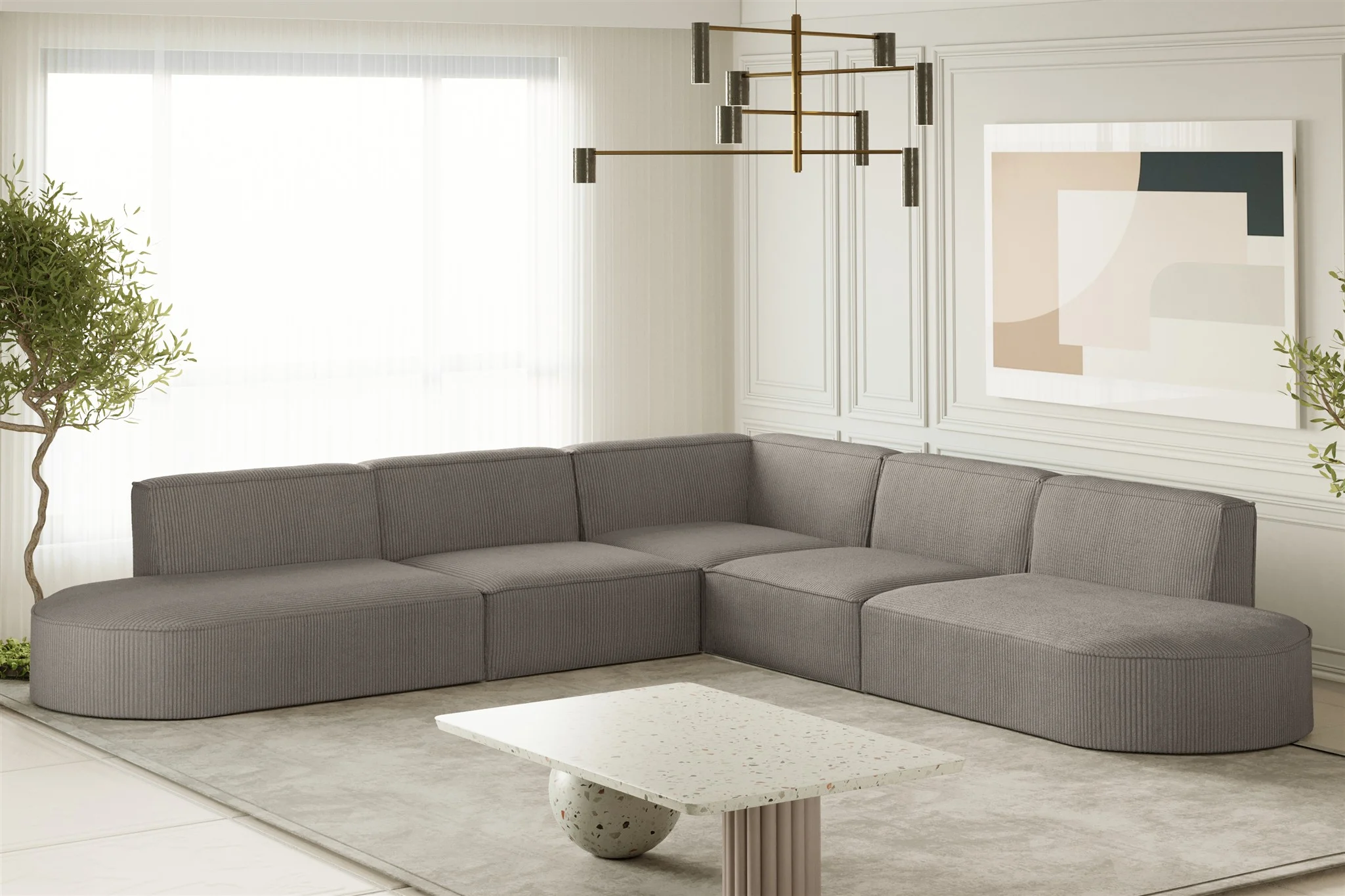 Ecksofa Designersofa PALMA Stoff Scala Grau Seite Universal - Fun Moebel