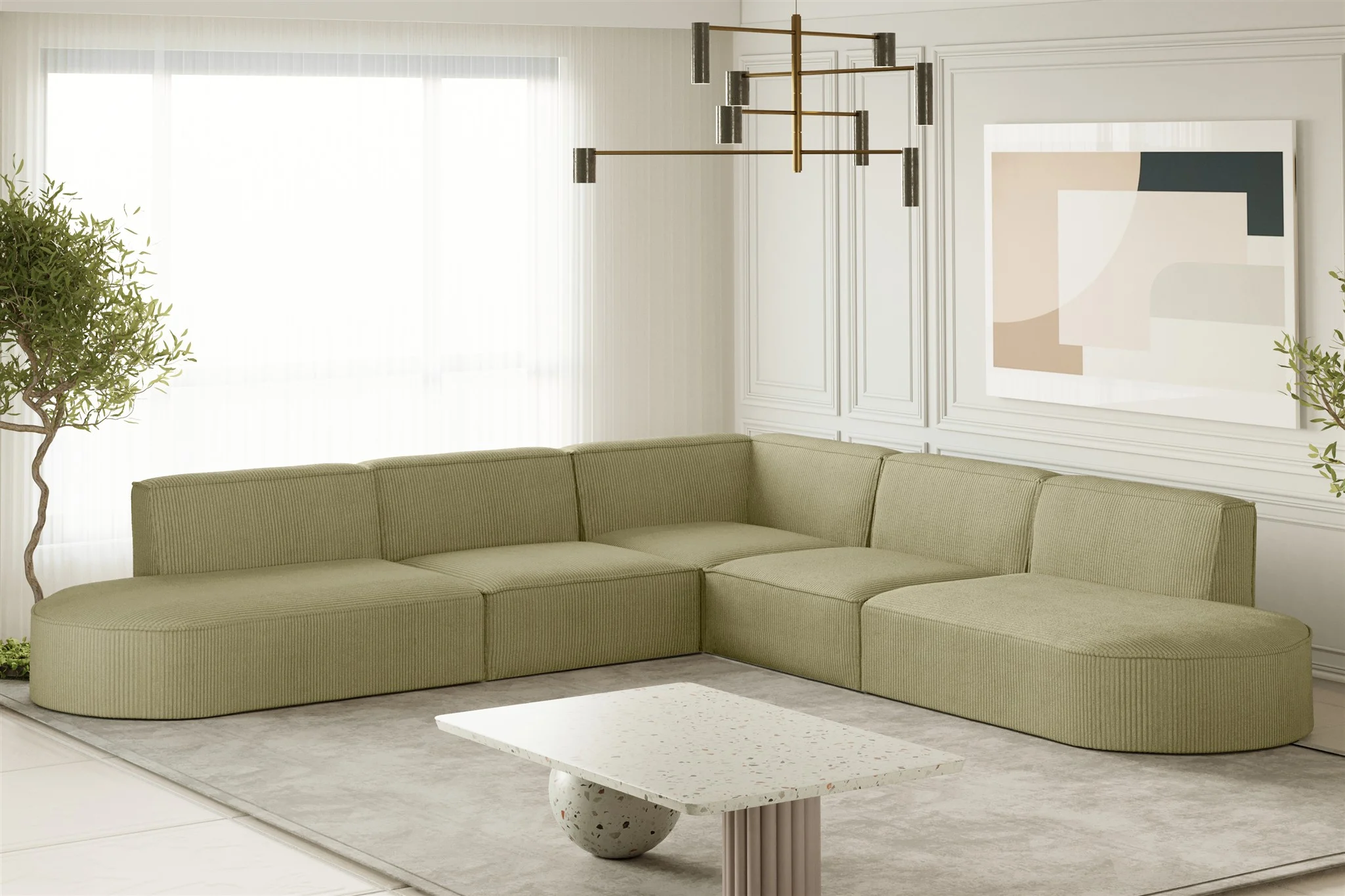 Ecksofa Designersofa PALMA Stoff Scala Kiwi Seite Universal - Fun Moebel