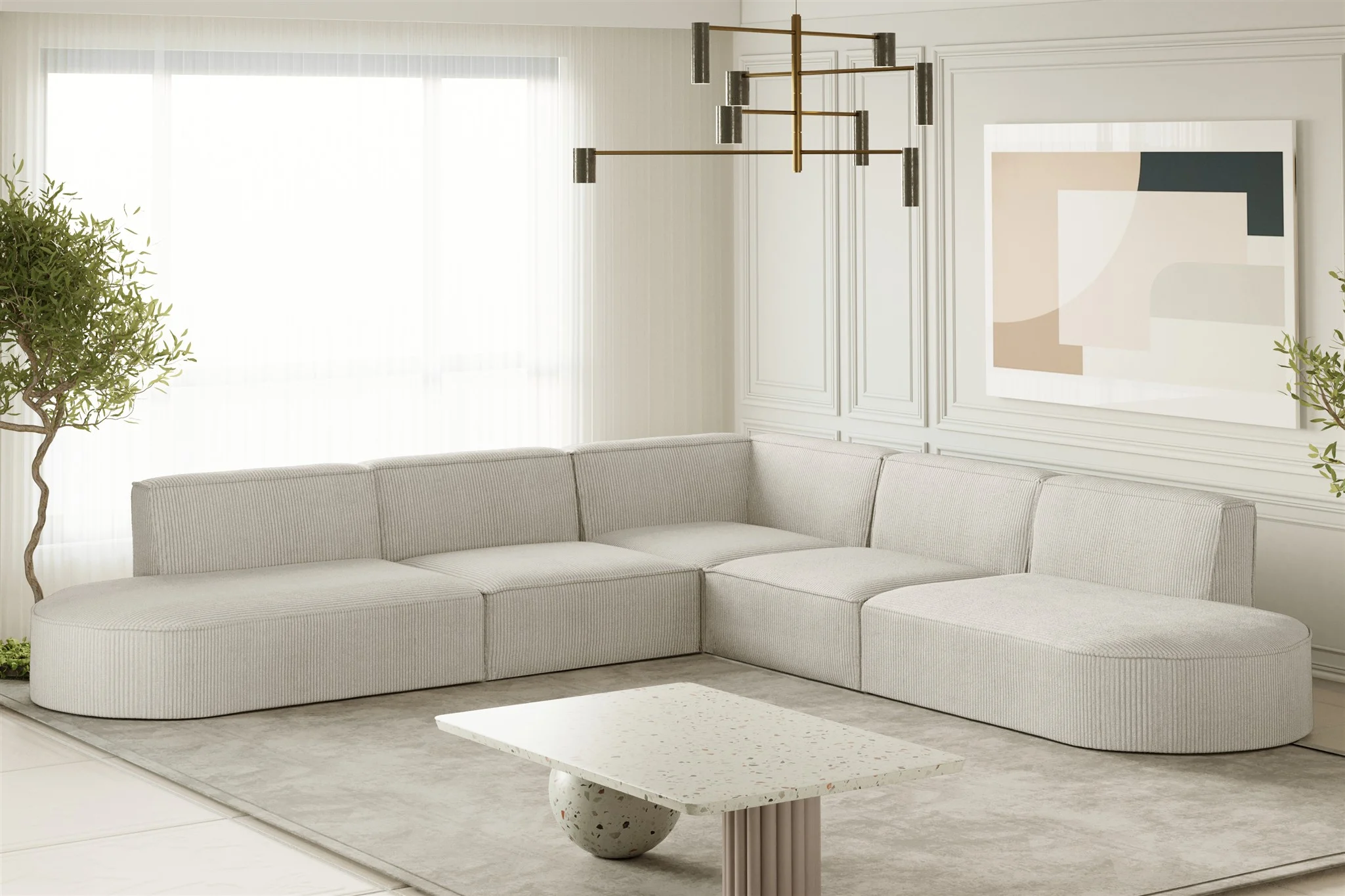 Ecksofa Designersofa PALMA Stoff Scala Sand Seite Universal - Fun Moebel
