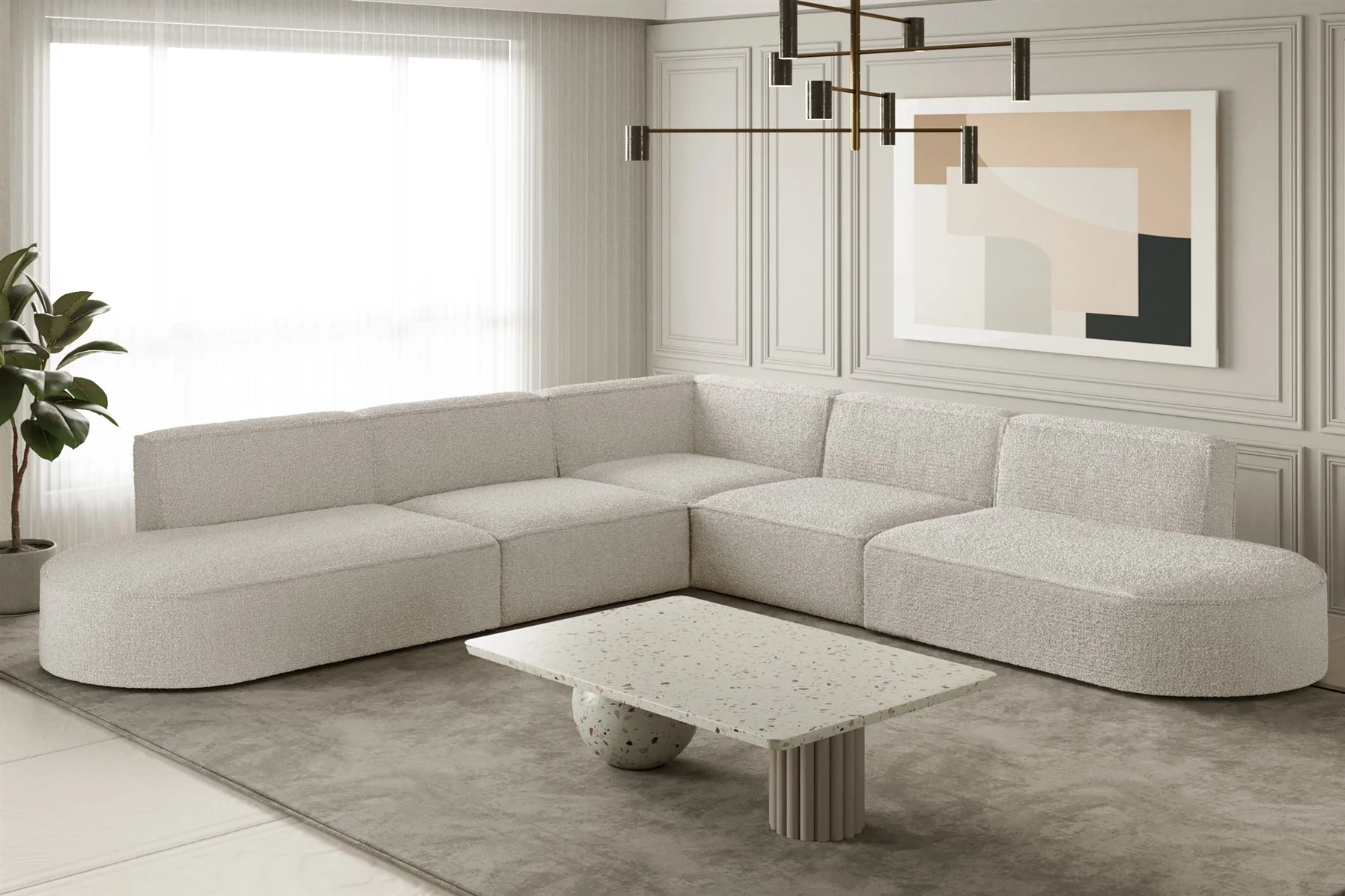 Ecksofa Designersofa PALMA Stoff Ascot Beige Universal - Fun Moebel