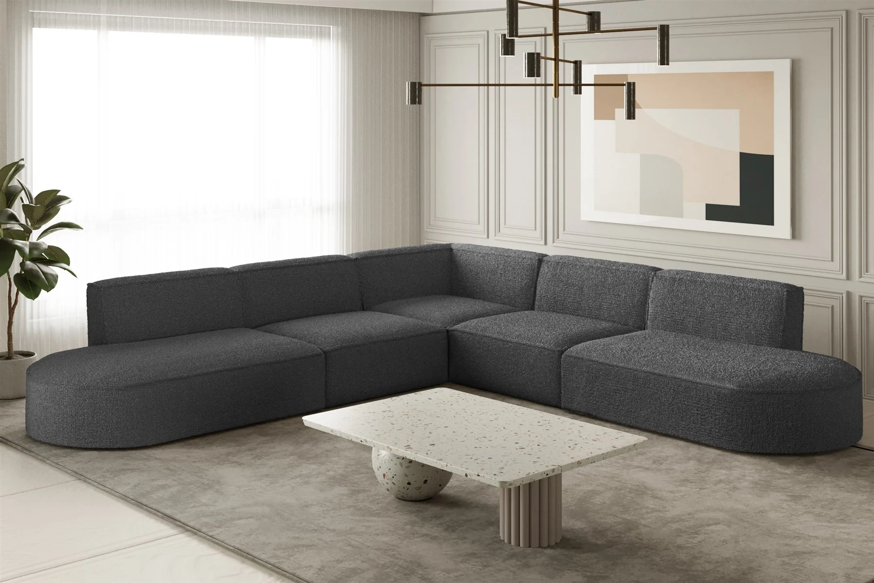 Ecksofa Designersofa PALMA Stoff Ascot Graphitgrau Universal - Fun Moebel