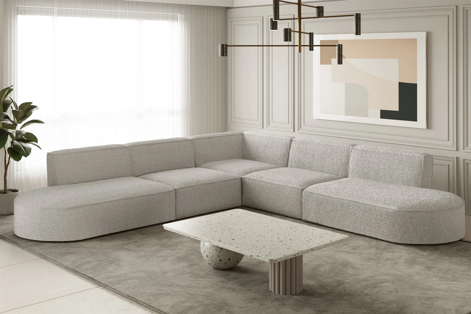 Ecksofa Designersofa PALMA Stoff Ascot Pearl Universal - Fun Moebel