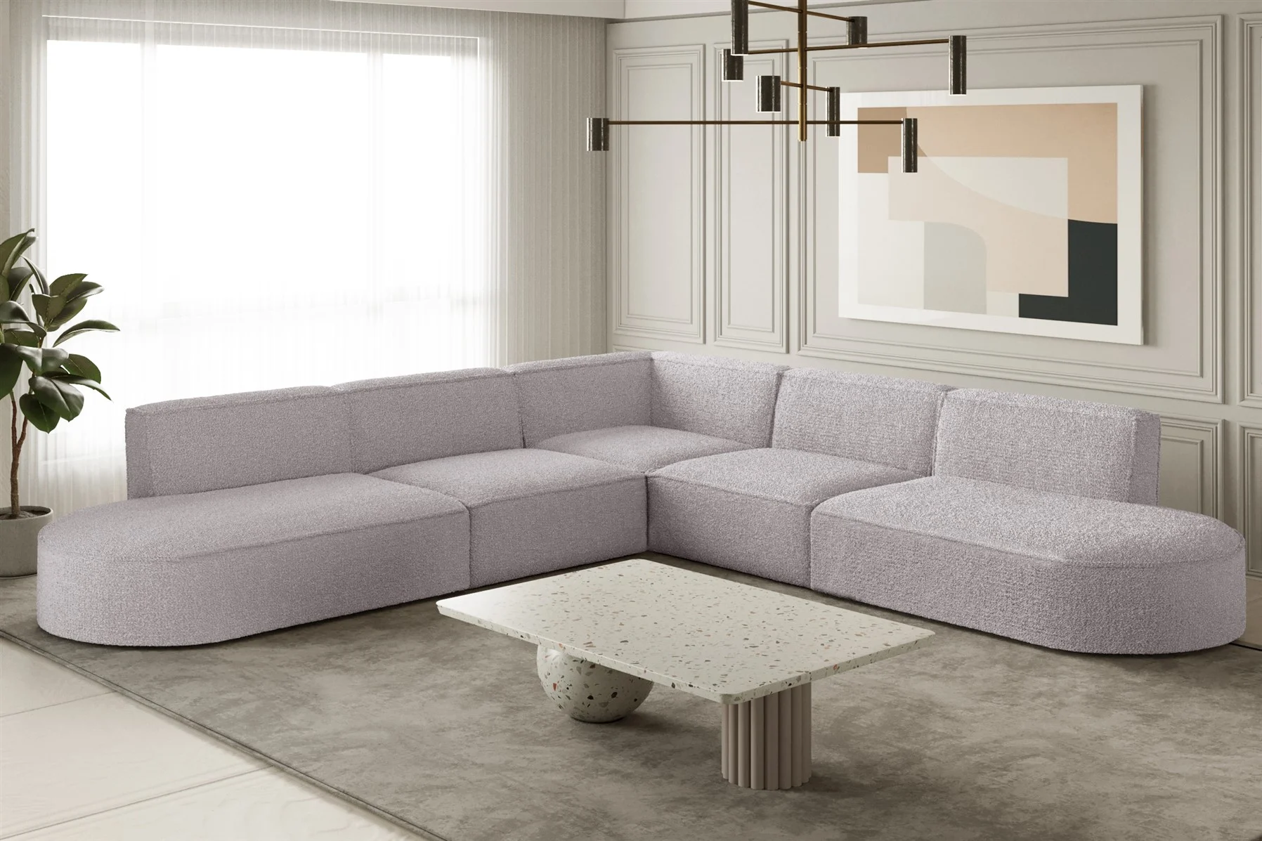 Ecksofa Designersofa PALMA Stoff Ascot Rose Seite Universal - Fun Moebel