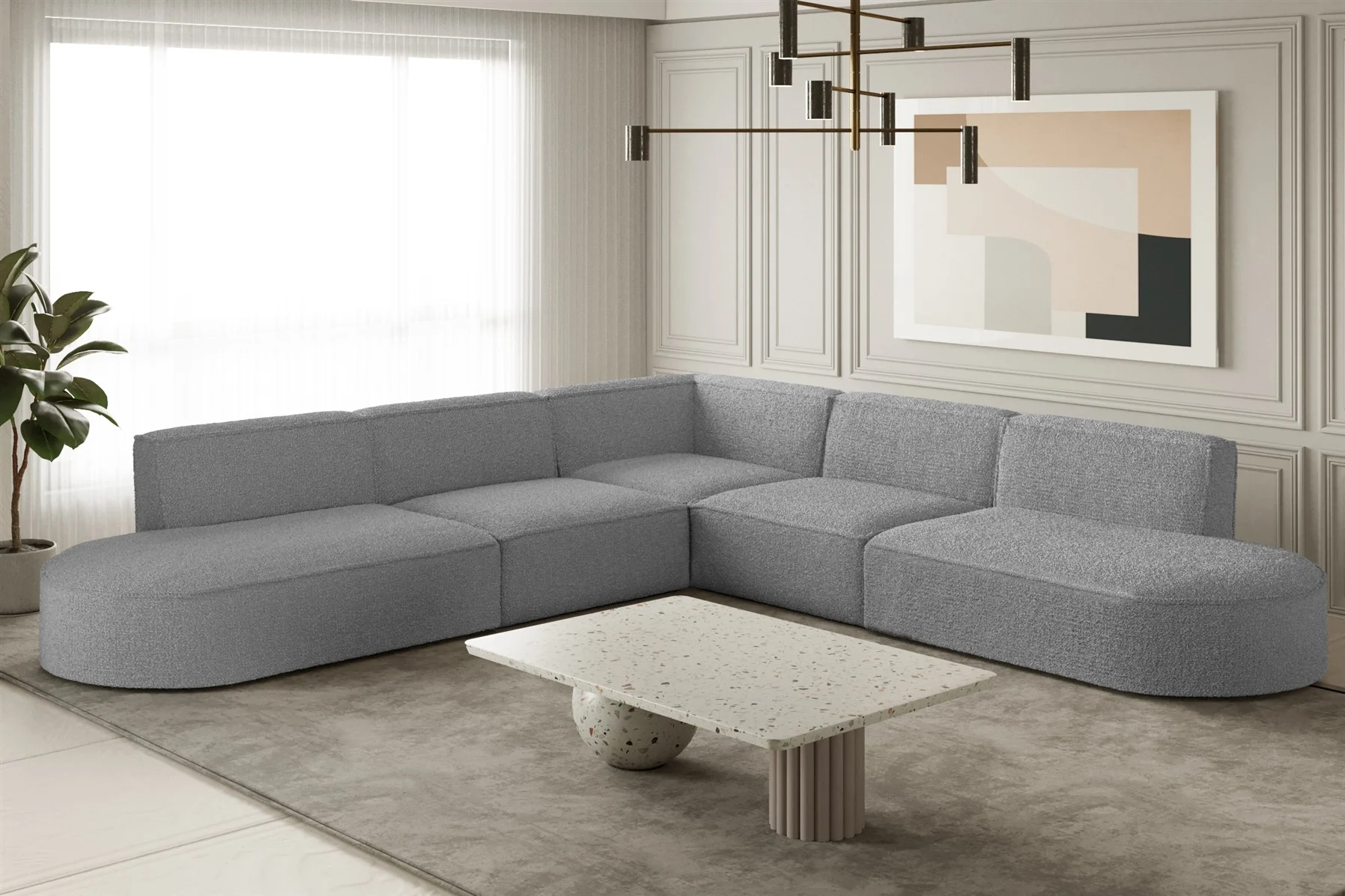 Ecksofa Designersofa PALMA Stoff Ascot Taupe Seite Universal - Fun Moebel