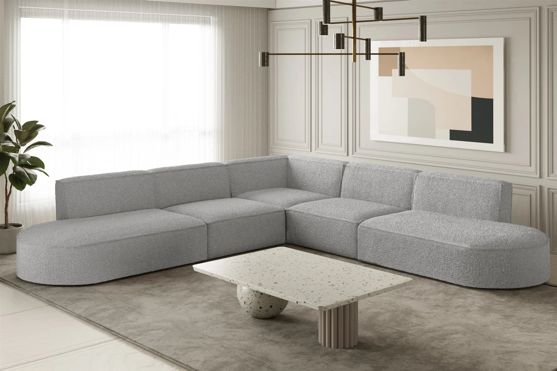 Ecksofa Designersofa PALMA Stoff Ascot Toffee Seite Universal - Fun Moebel