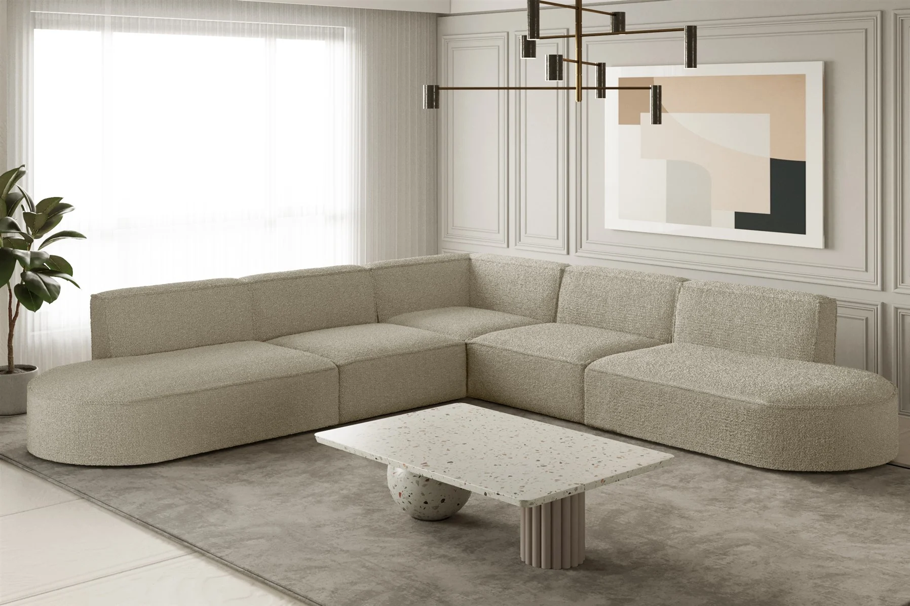 Ecksofa Designersofa PALMA Stoff Ascot Champagne Universal - Fun Moebel